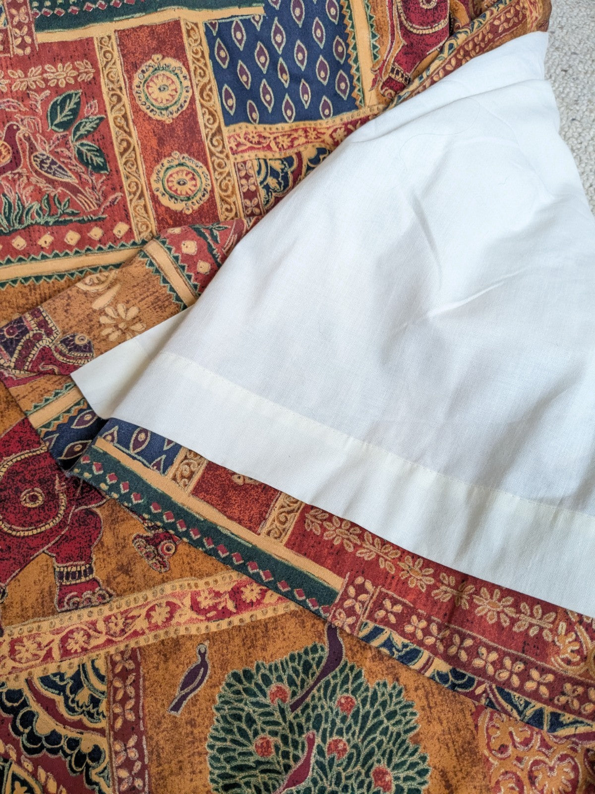 Vintage Raj Elephant Patchwork Design Gold Batik Details Curtains W72" x L70"