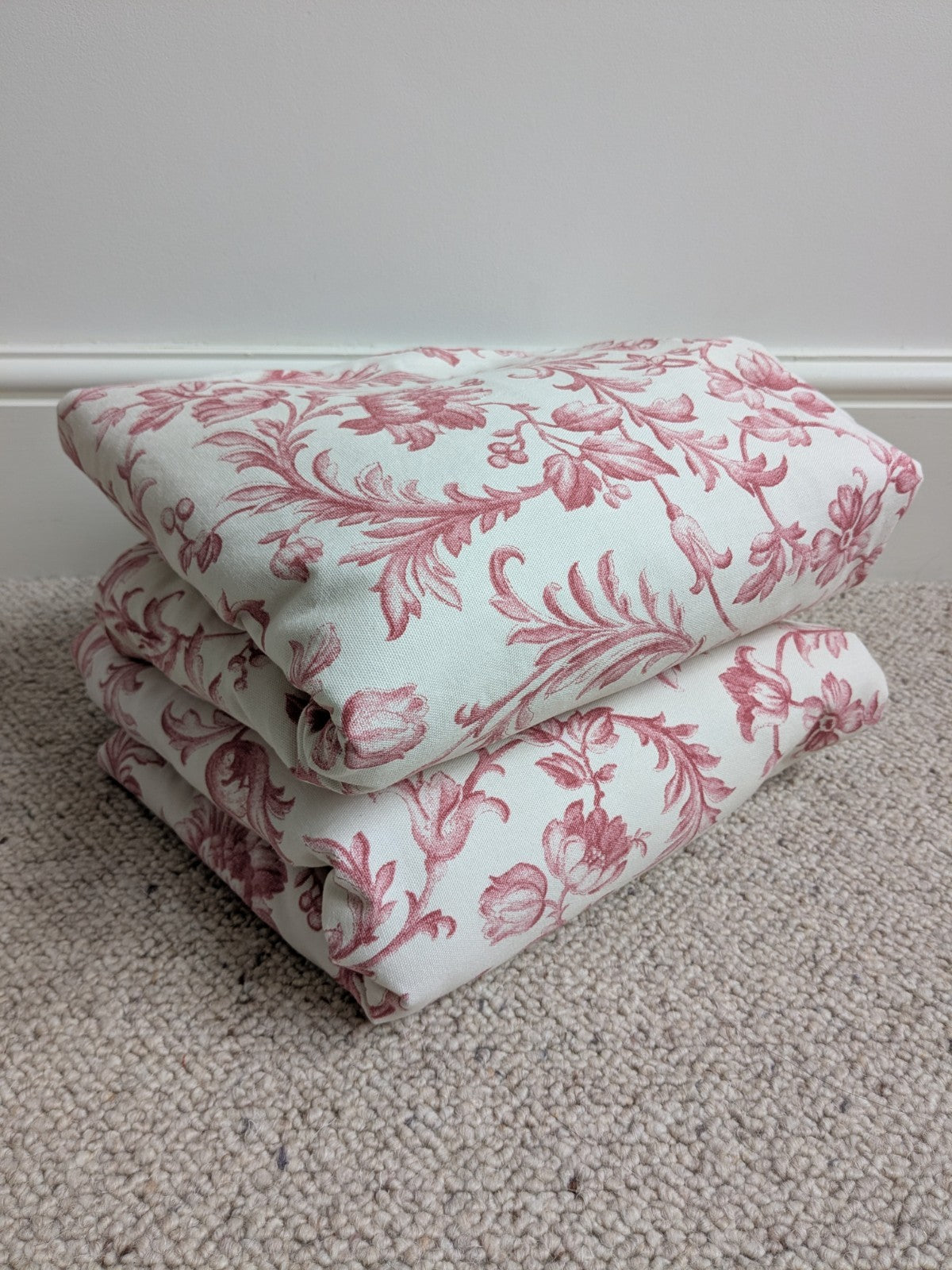 Laura Ashley Curtains W88 x D88in Red Scroll Off-white Lined Pencil Pleat