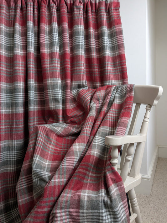 NEXT Thick Red Tartan Blackout Door Curtain L84 x W66 in Fleece Warm Rod Pocket
