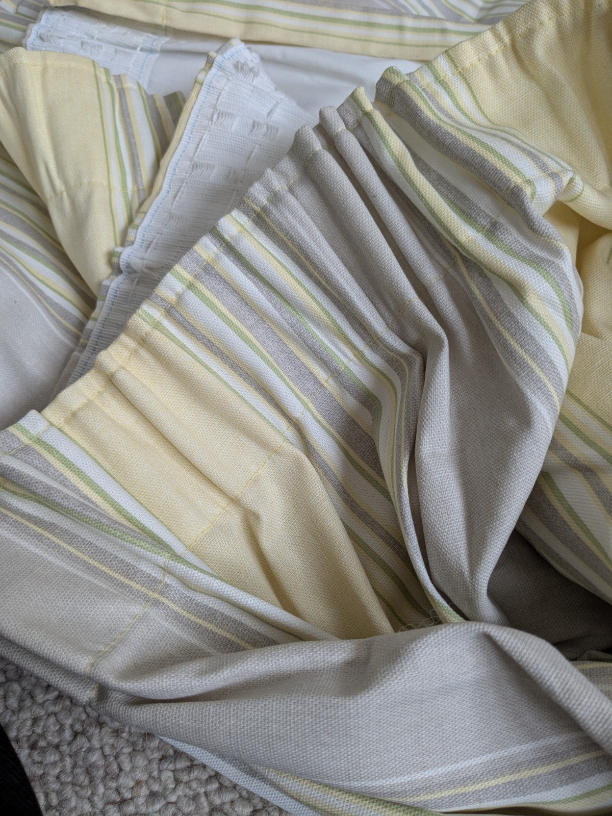 Laura Ashley Yellow Beige Striped Curtains 90 x 90 in Large Long Cotton Heavy