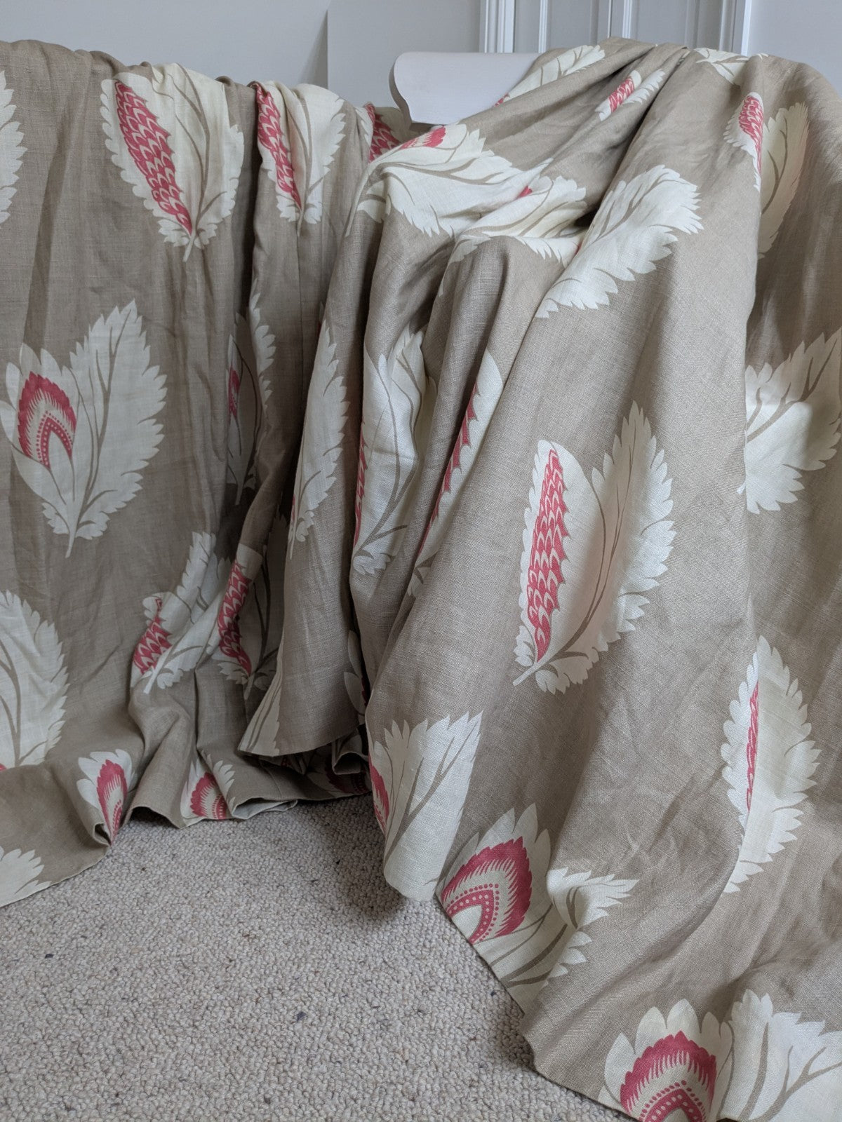 Sanderson Curtains Pencil Pleat D54 x W74 in Beige Pink Linen Lined