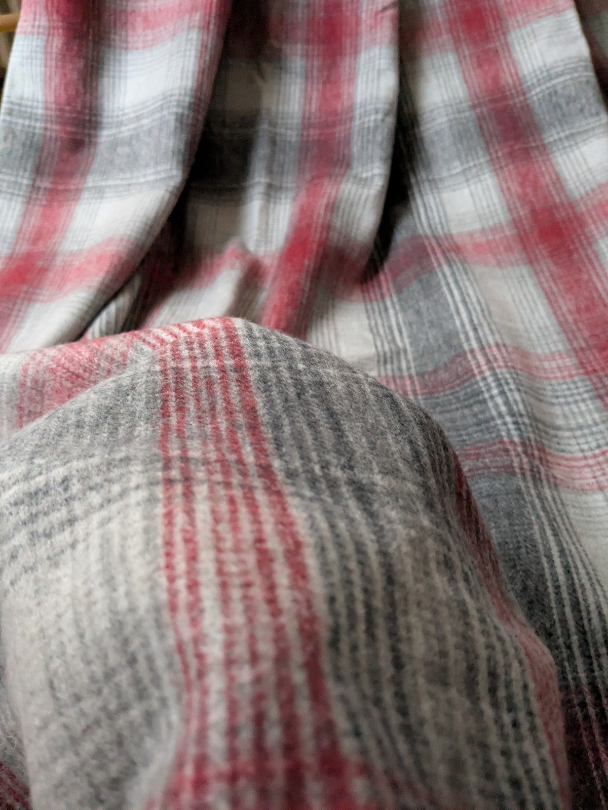 Next Curtains W168 x L229 cm Grey Red Tartan Check Eyelet Long Heavy Faux Wool