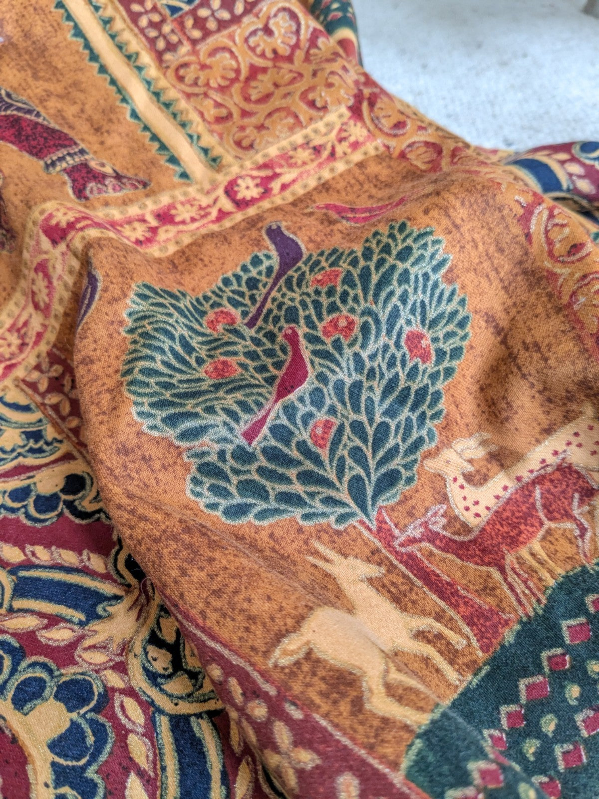 Vintage Raj Elephant Patchwork Design Gold Batik Details Curtains W72" x L70"