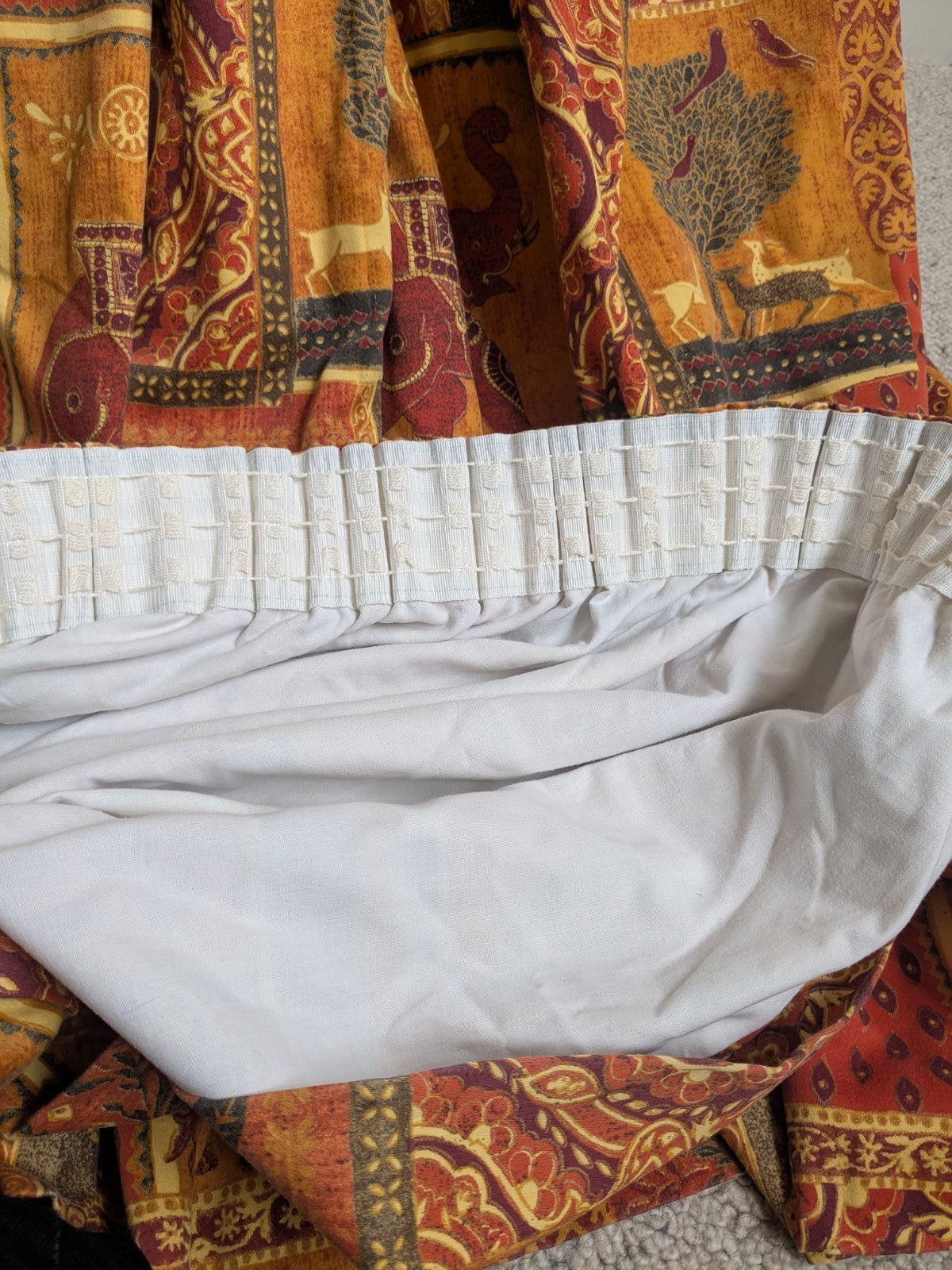 Vintage Raj Elephant Patchwork Design Gold Detailing Orange Curtains W58" x L68"