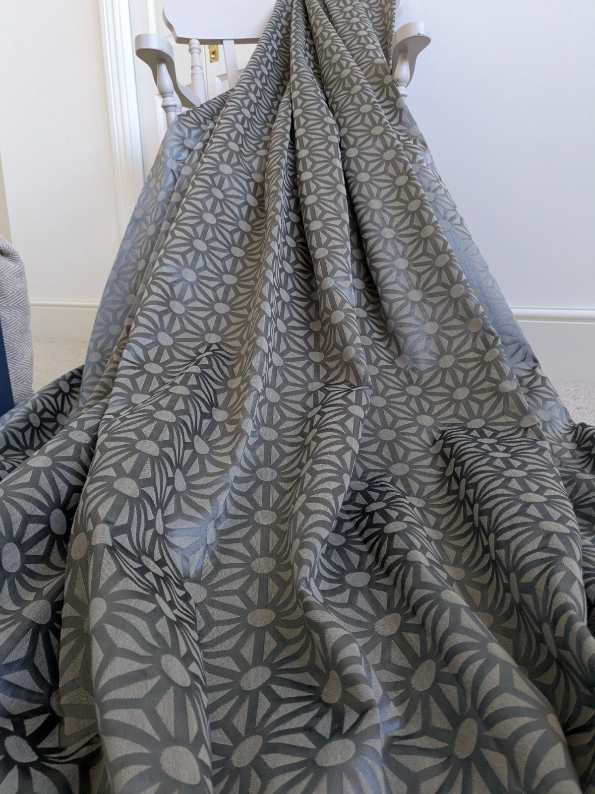 John Lewis Lined Eyelet Curtains Grey Geometric Heavy Long W220 x L220cm READ DE