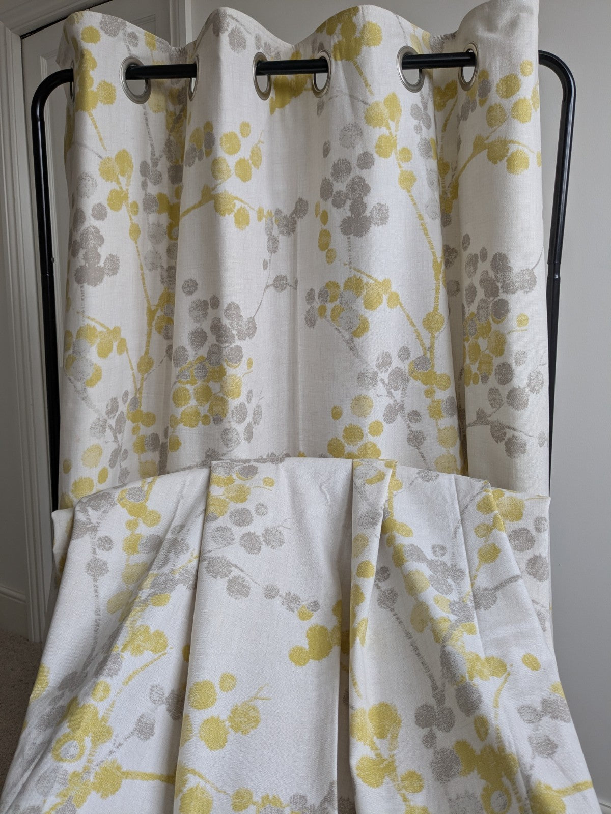 Next Long Cotton Eyelet Curtains 135x229 cm W53xD90in Lined Yellow Floral Beige