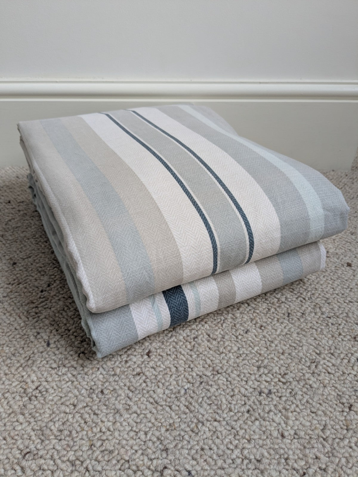 Laura Ashley Curtains W220 x L220 cm Striped Lined Pencil Pleat READ DESCRIPTION