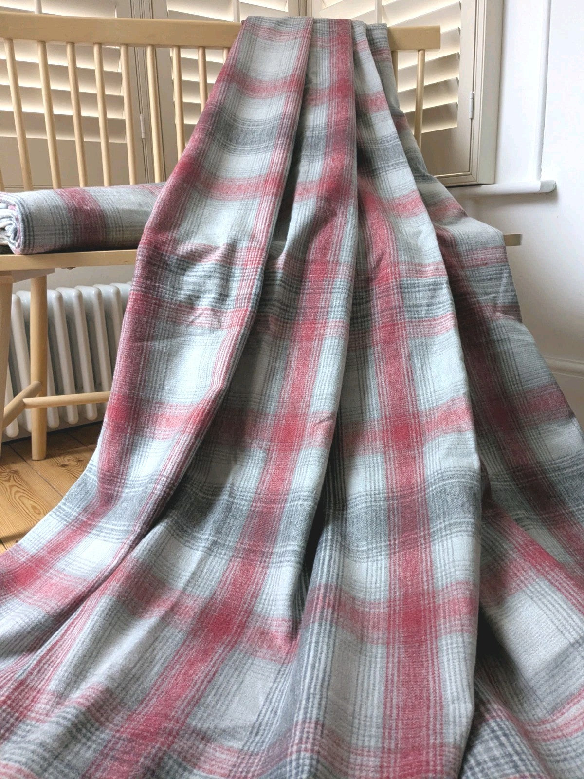 Next Curtains W168 x L229 cm Grey Red Tartan Check Eyelet Long Heavy Faux Wool