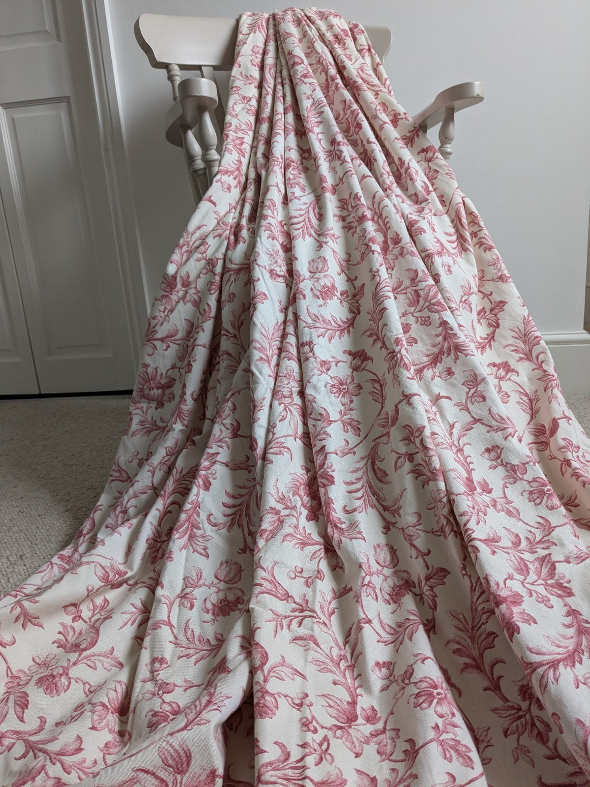 Laura Ashley Curtains W88 x D88in Red Scroll Off-white Lined Pencil Pleat