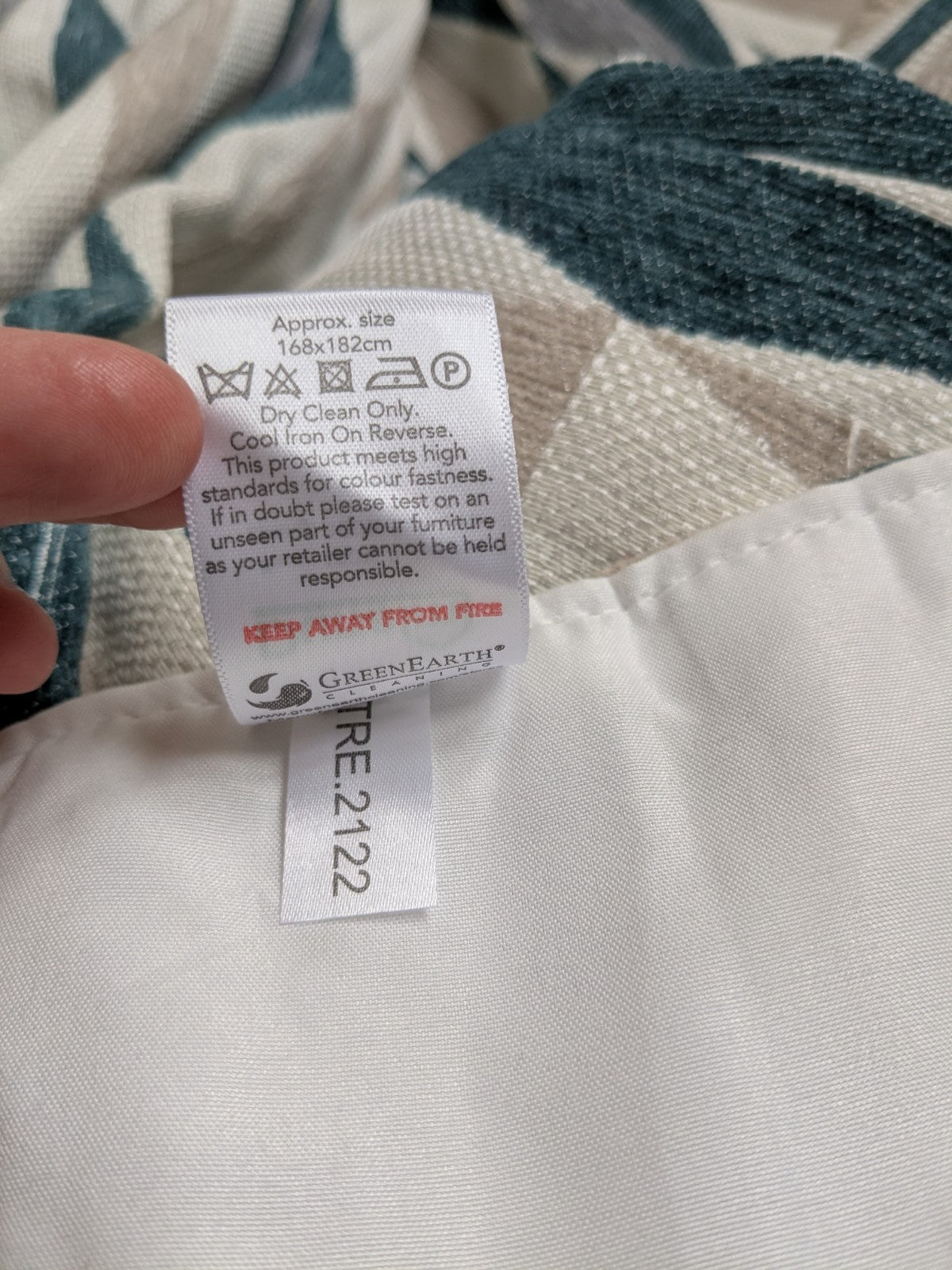 Dunelm Large Geometric Blue Beige Lined Heavy Eyelet Curtains W168 x D182 cm