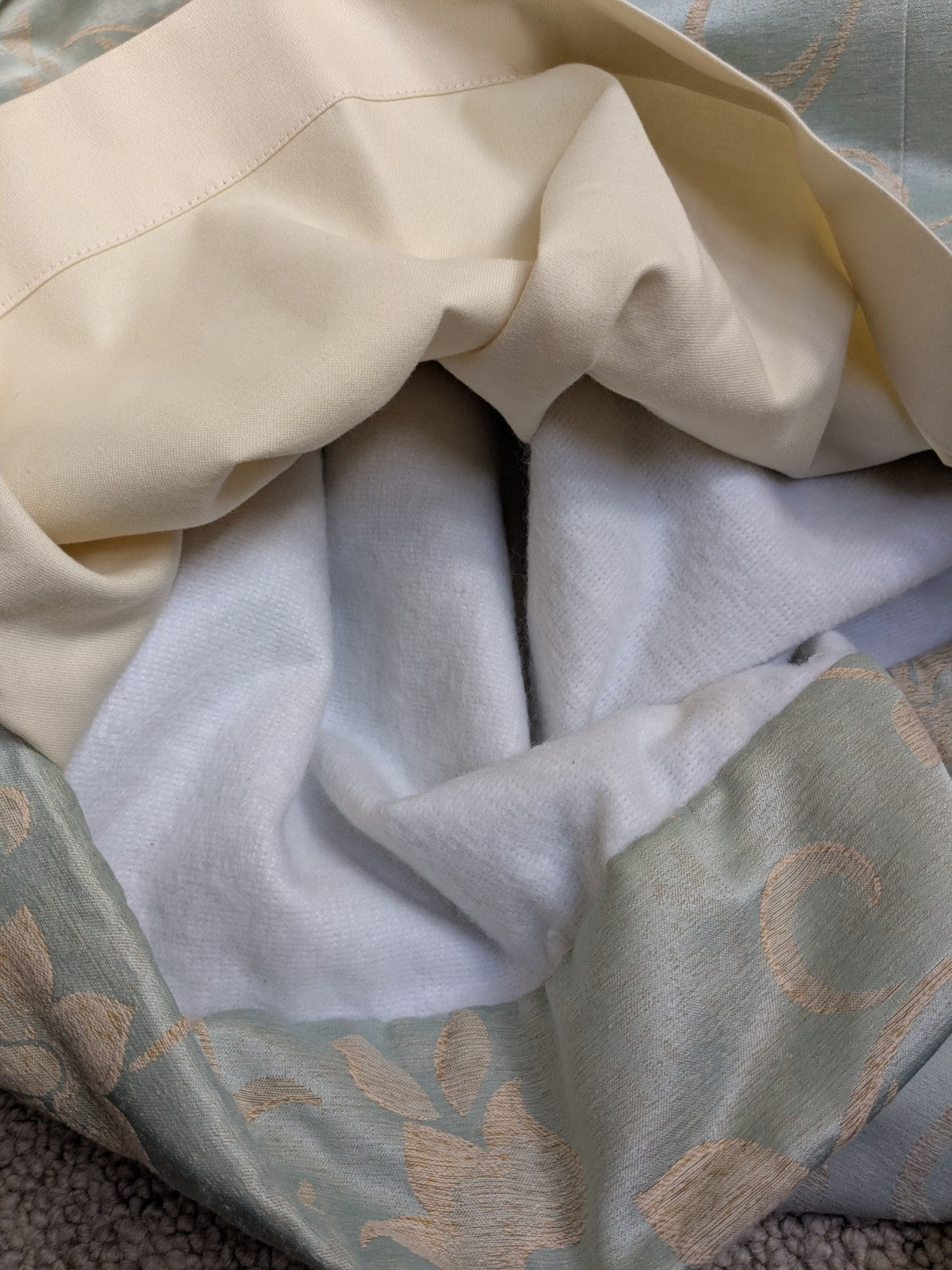 Warm Damask Interlined Curtains W36 x L85 in Duck Egg Blue Satin Jacquard Floral