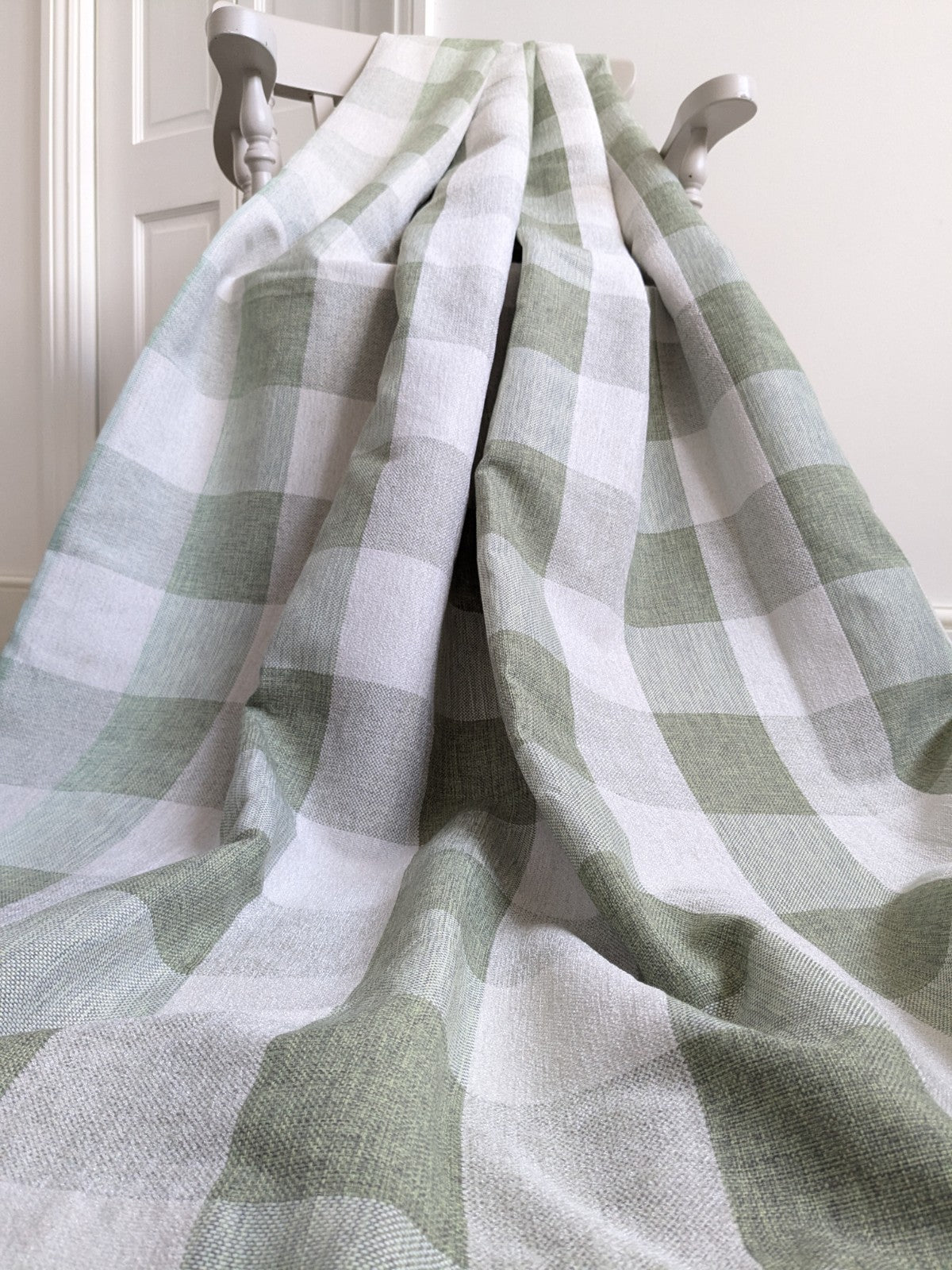 Dunelm Curtains W117 x W183 cm Green Check Jumbo Gingham Chenille Eyelet 