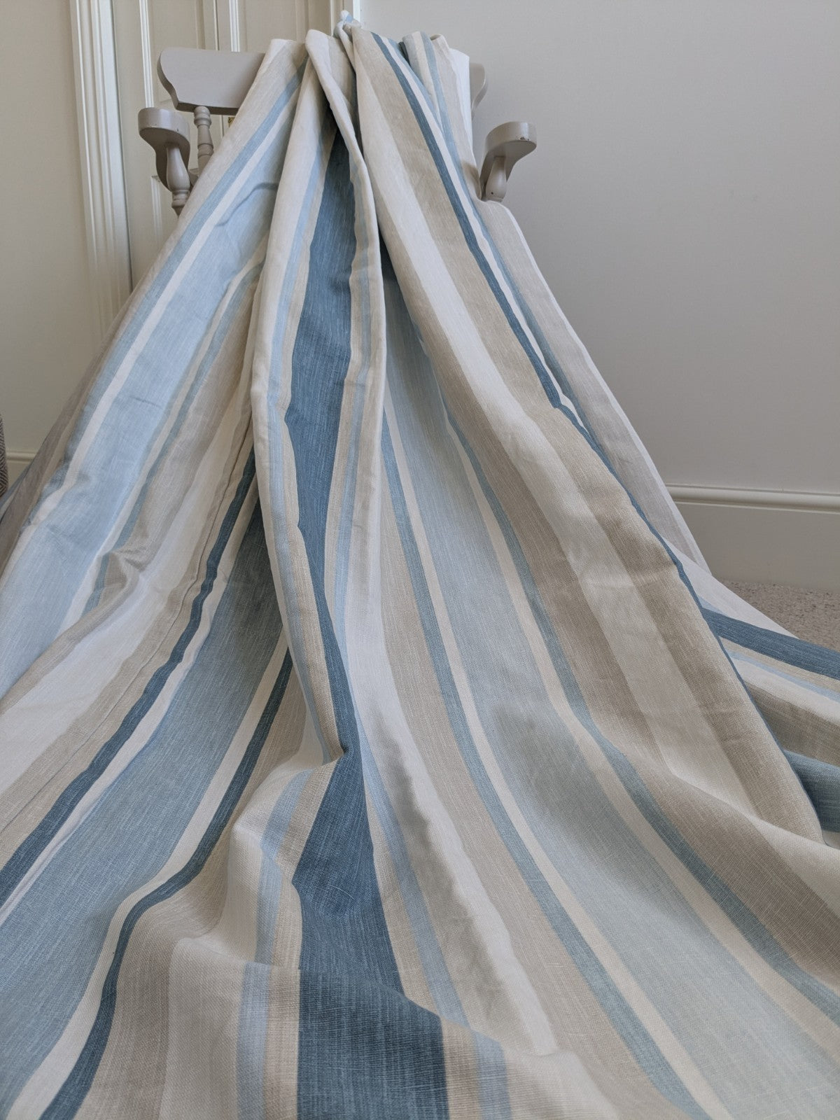 Laura Ashley Stripe Blue Curtains Pinch Pleat W102 x D206cm Fleece Lined