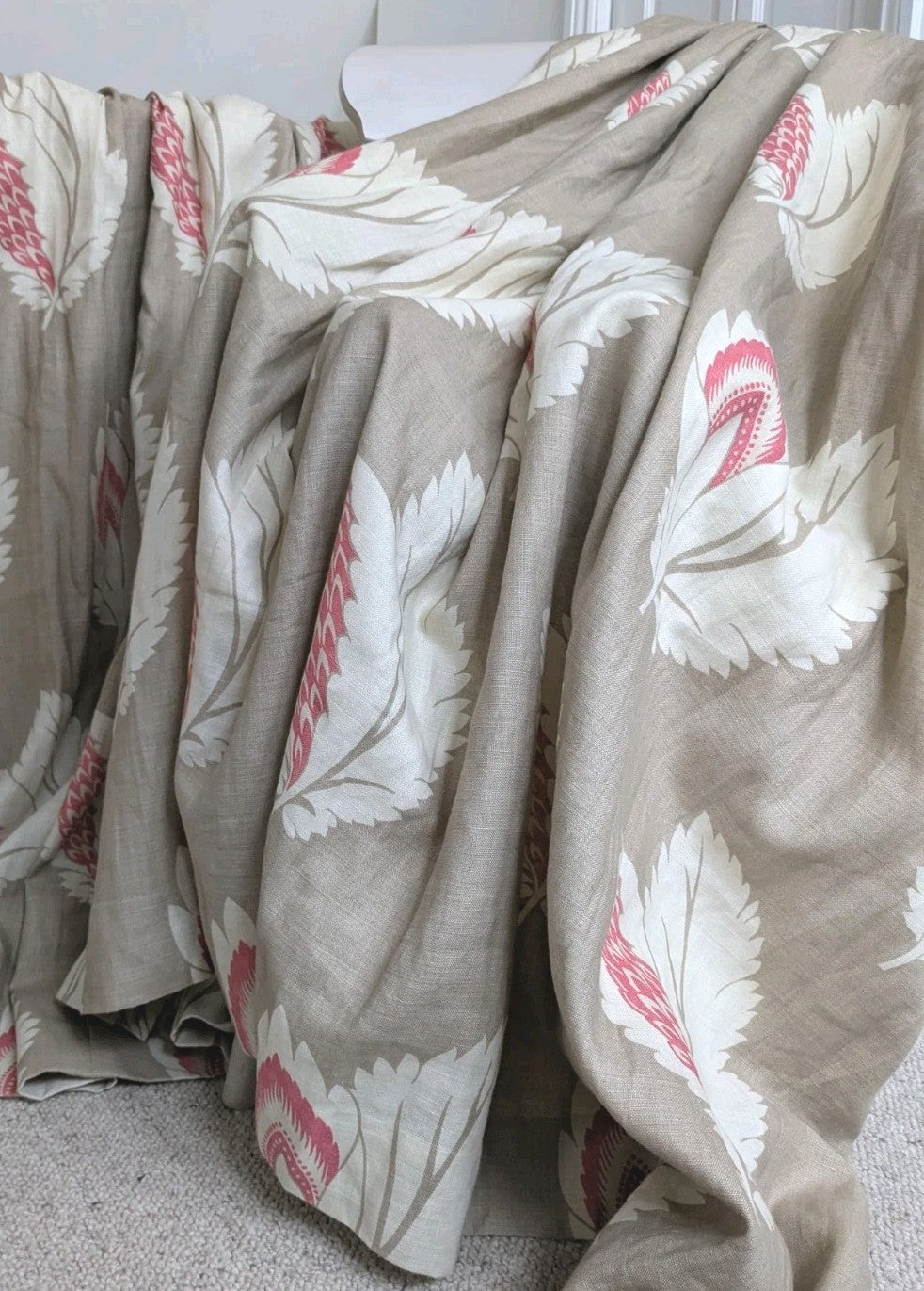 Sanderson Curtains Pencil Pleat D54 x W74 in Beige Pink Linen Lined