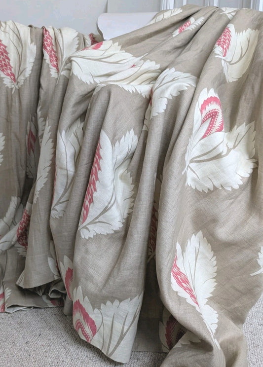 Sanderson Curtains Pencil Pleat D54 x W74 in Beige Pink Linen Lined