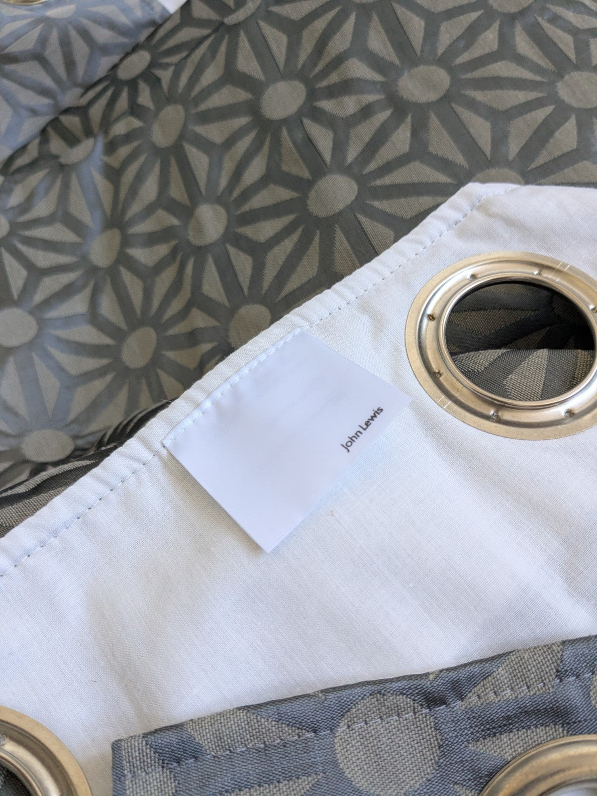 John Lewis Lined Eyelet Curtains Grey Geometric Heavy Long W220 x L220cm READ DE