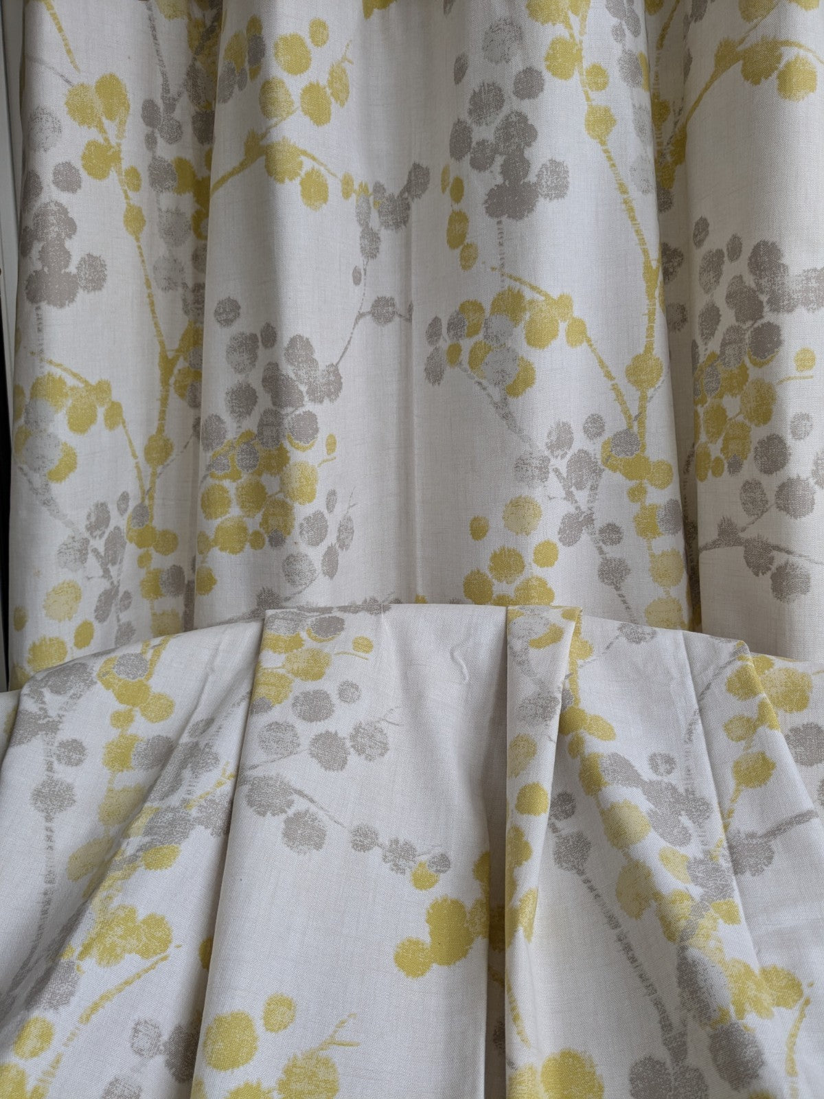 Next Long Cotton Eyelet Curtains 135x229 cm W53xD90in Lined Yellow Floral Beige