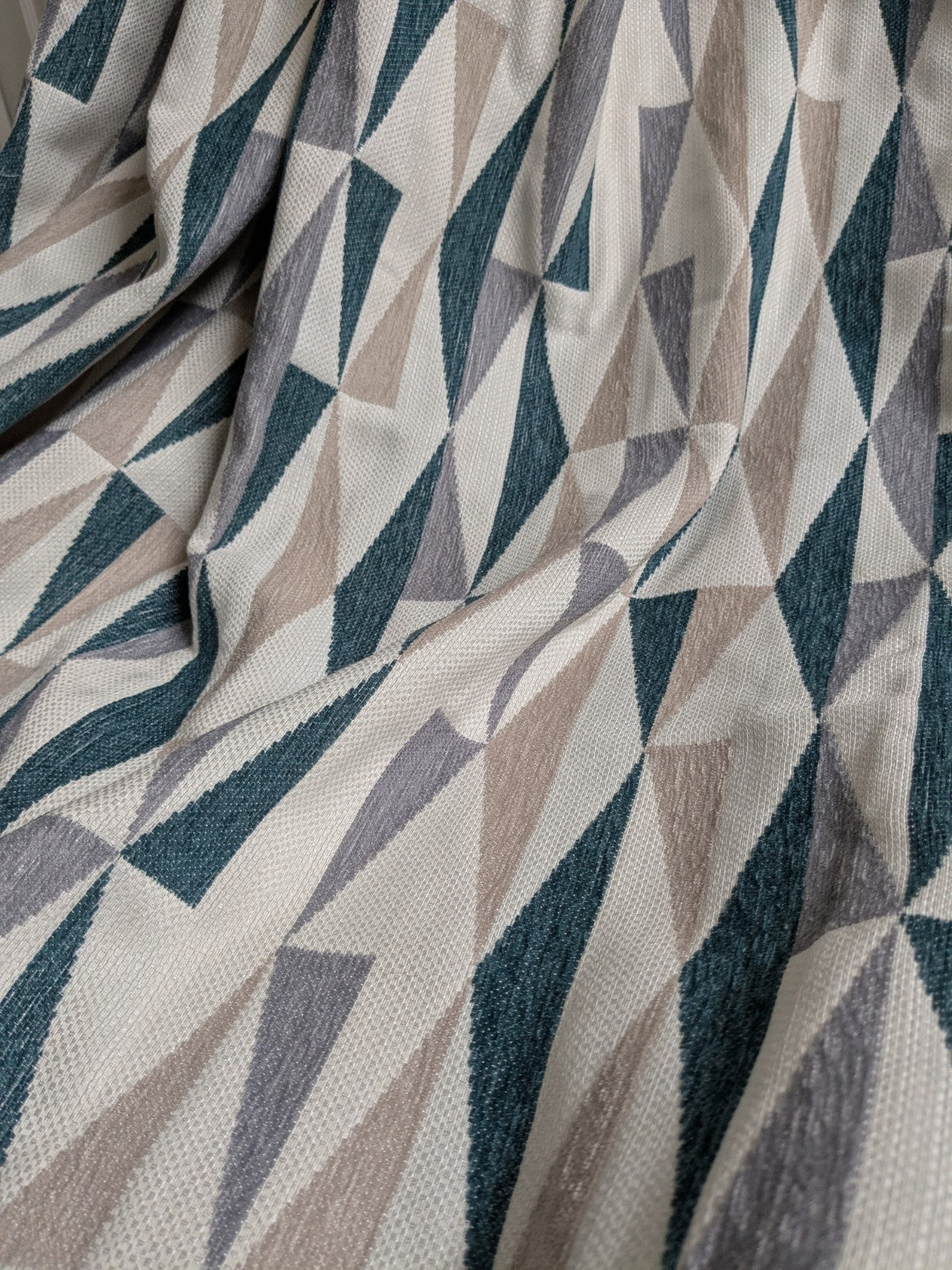 Dunelm Large Geometric Blue Beige Lined Heavy Eyelet Curtains W168 x D182 cm