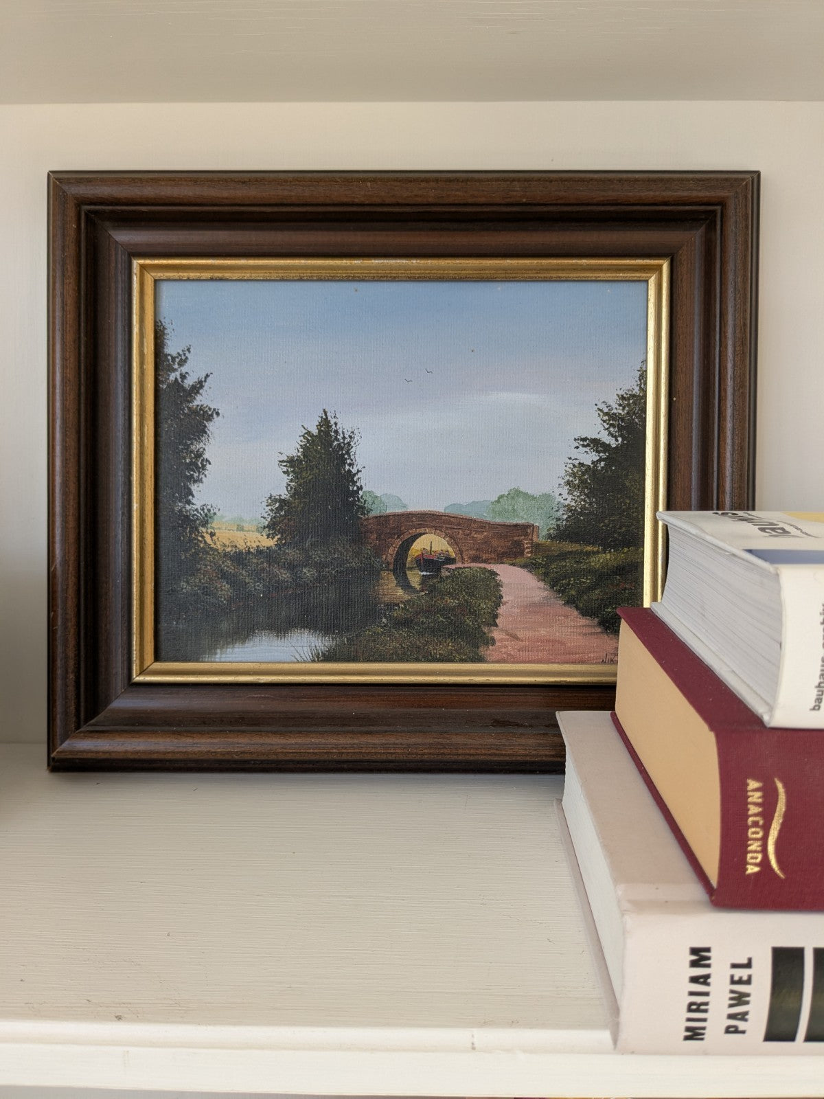 Painting Framed Canal Boat Landscape English Countryside Nick Malone Picture