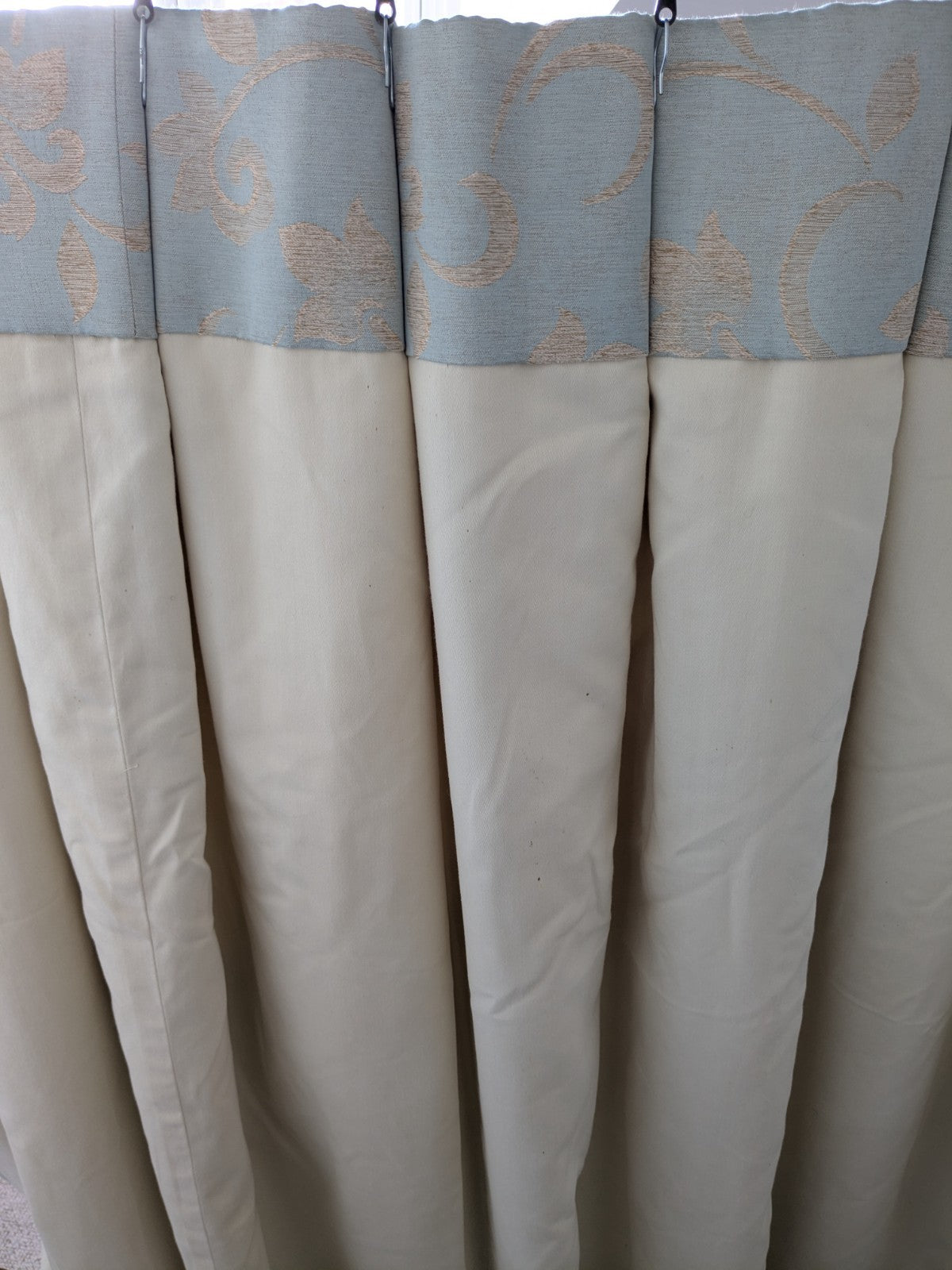 Warm Damask Interlined Curtains W36 x L85 in Duck Egg Blue Satin Jacquard Floral