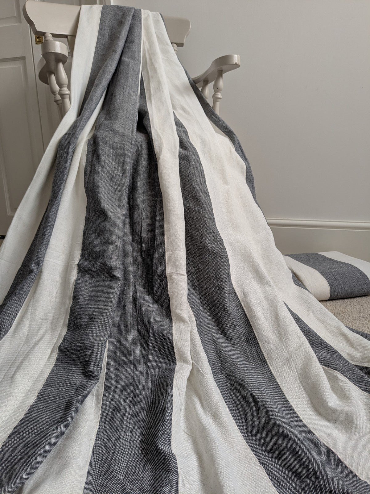 Linen Blend Curtains W168 x L182 cm Blue Off-white Wide Stripes Eyelet Nautical