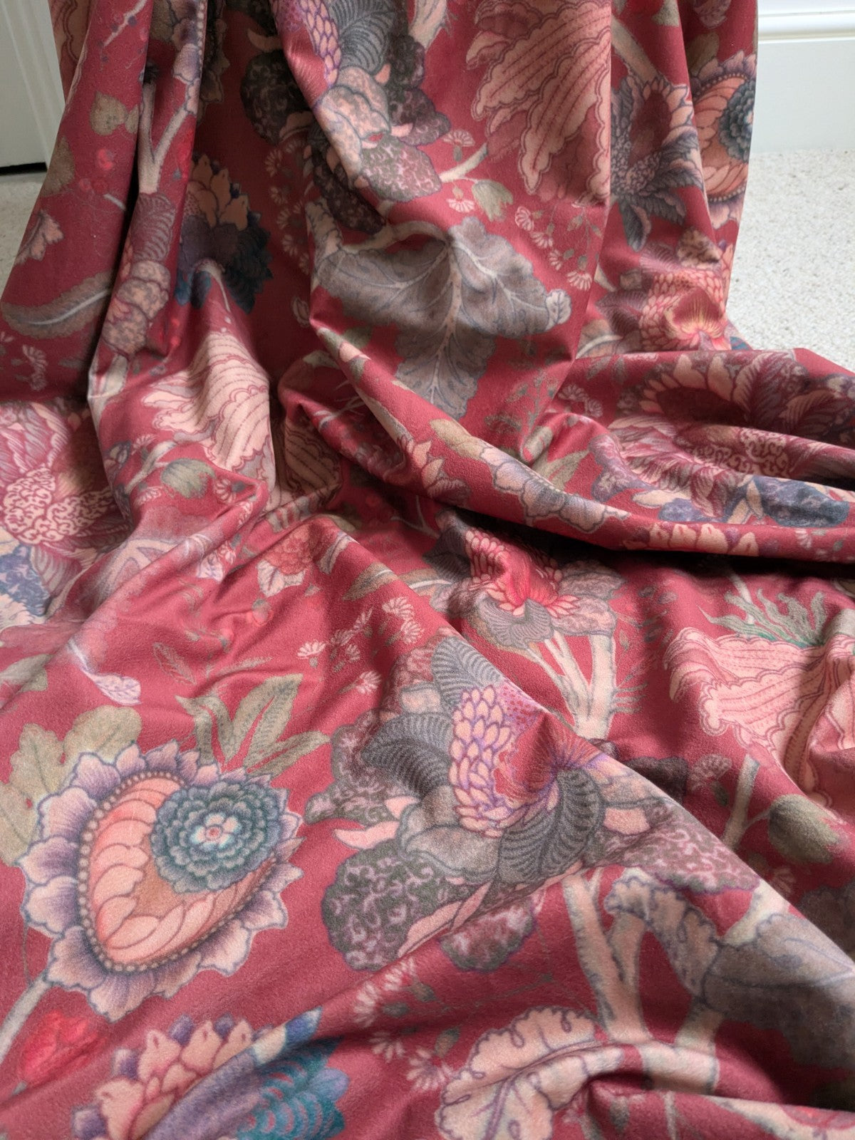 Dunelm Raffaela Eyelet Velour Single Door Curtain W116 x D208cm Cranberry Red 