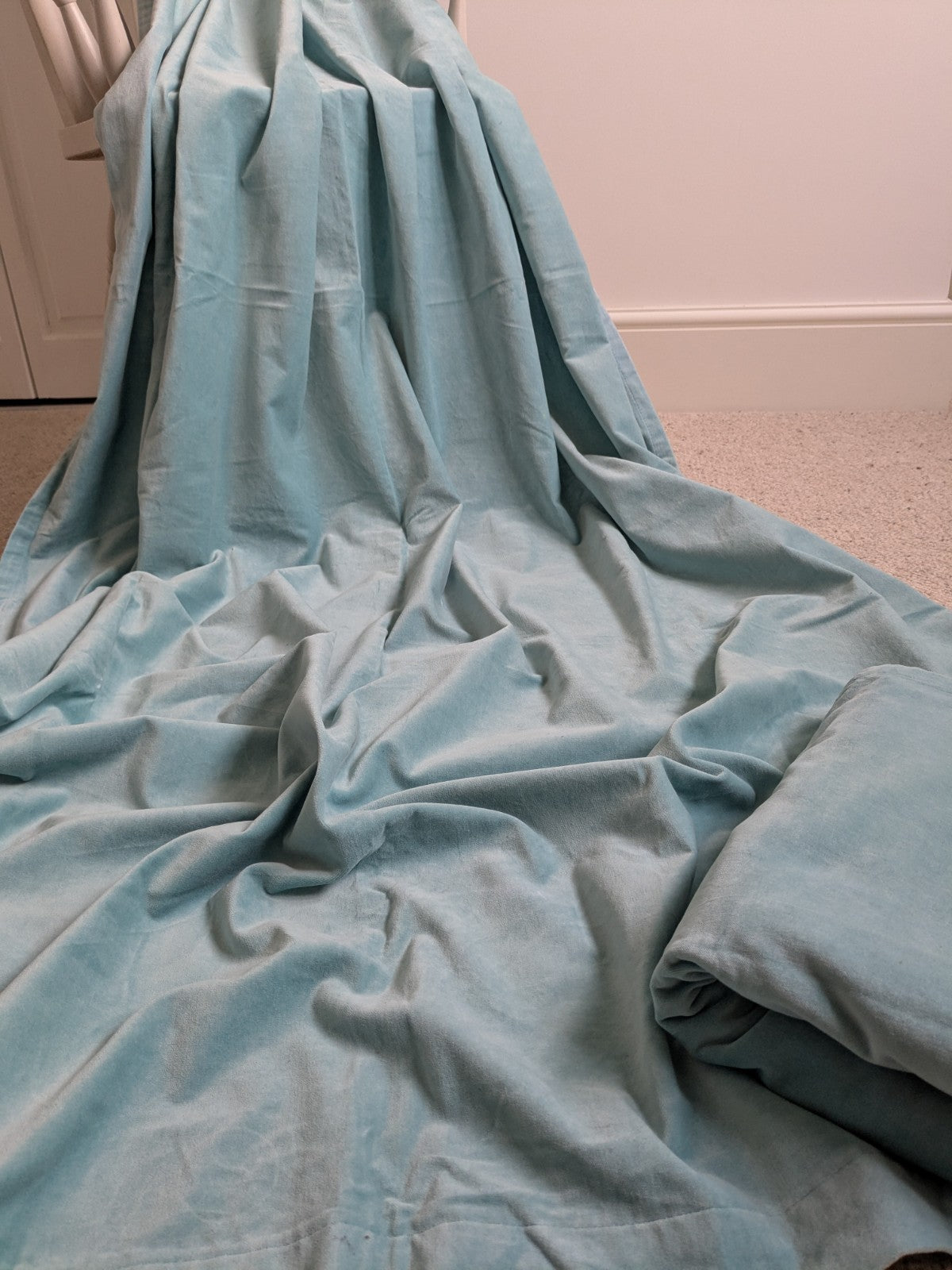 IKEA Sanela Cotton Velvet Long Turquoise Eyelet Curtains W140 x L214 cm