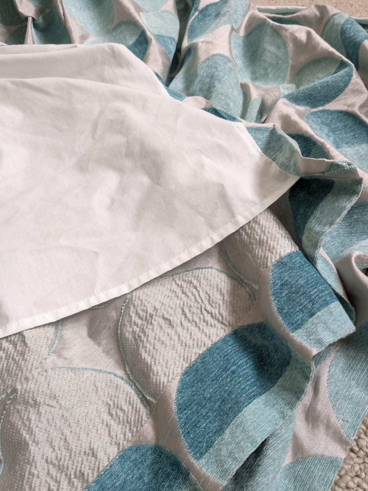 Next Curtains W168 x L229cm Turquoise Beige Eyelet Retro Embroidered Circles