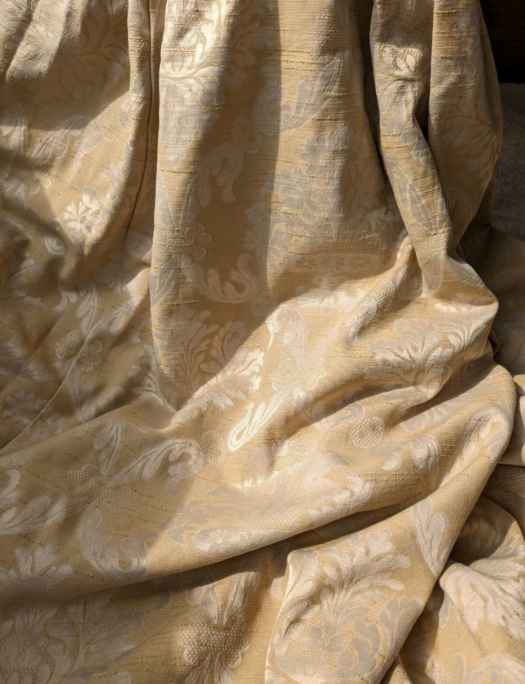 Damask Lined Curtains W140 x L85 in Extra Wide Long Beige Satin Jacquard Heavy