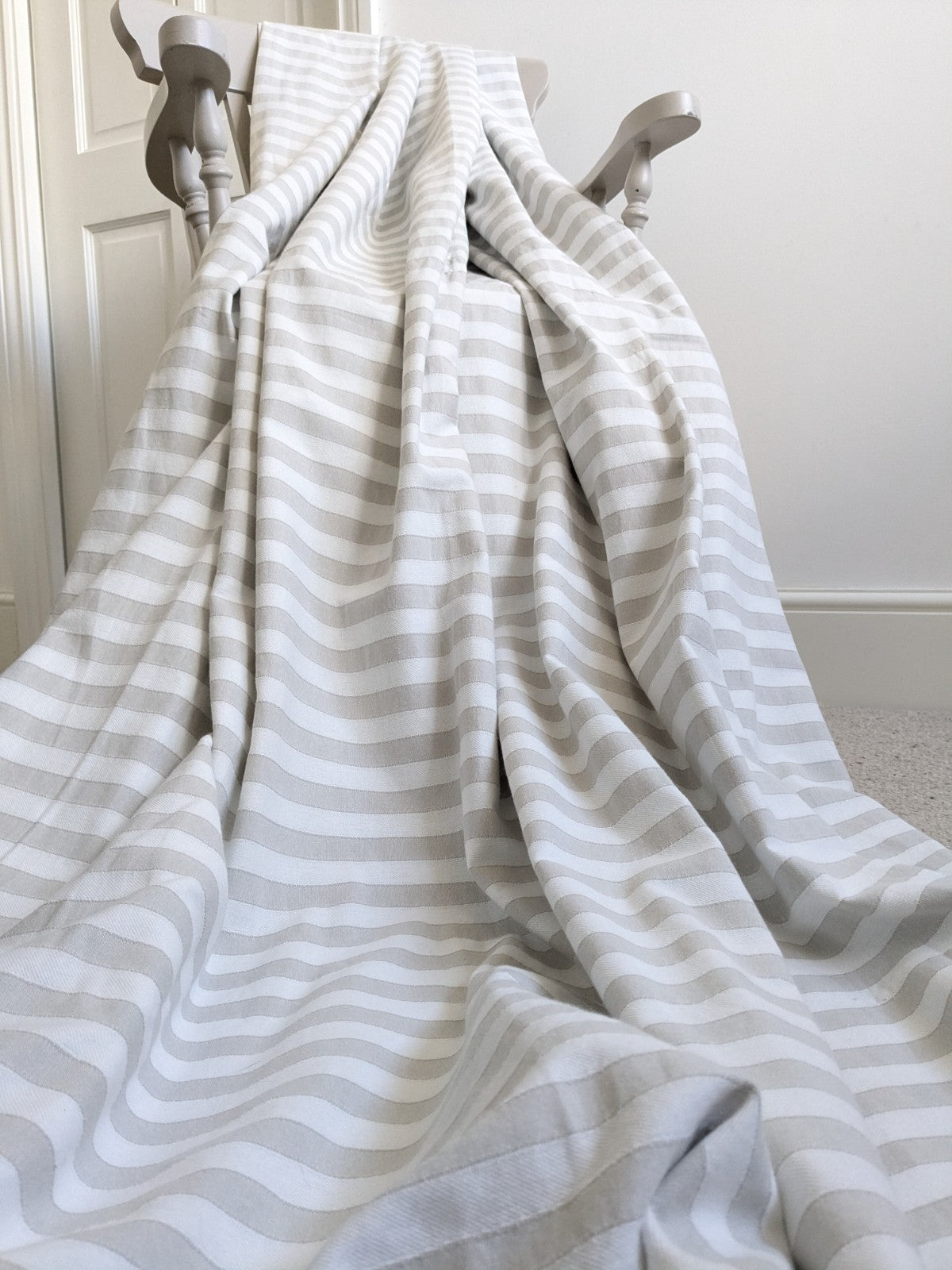 Laura Ashley Curtains W168 x L183 cm Beige Striped Blackout Lining Eyelet