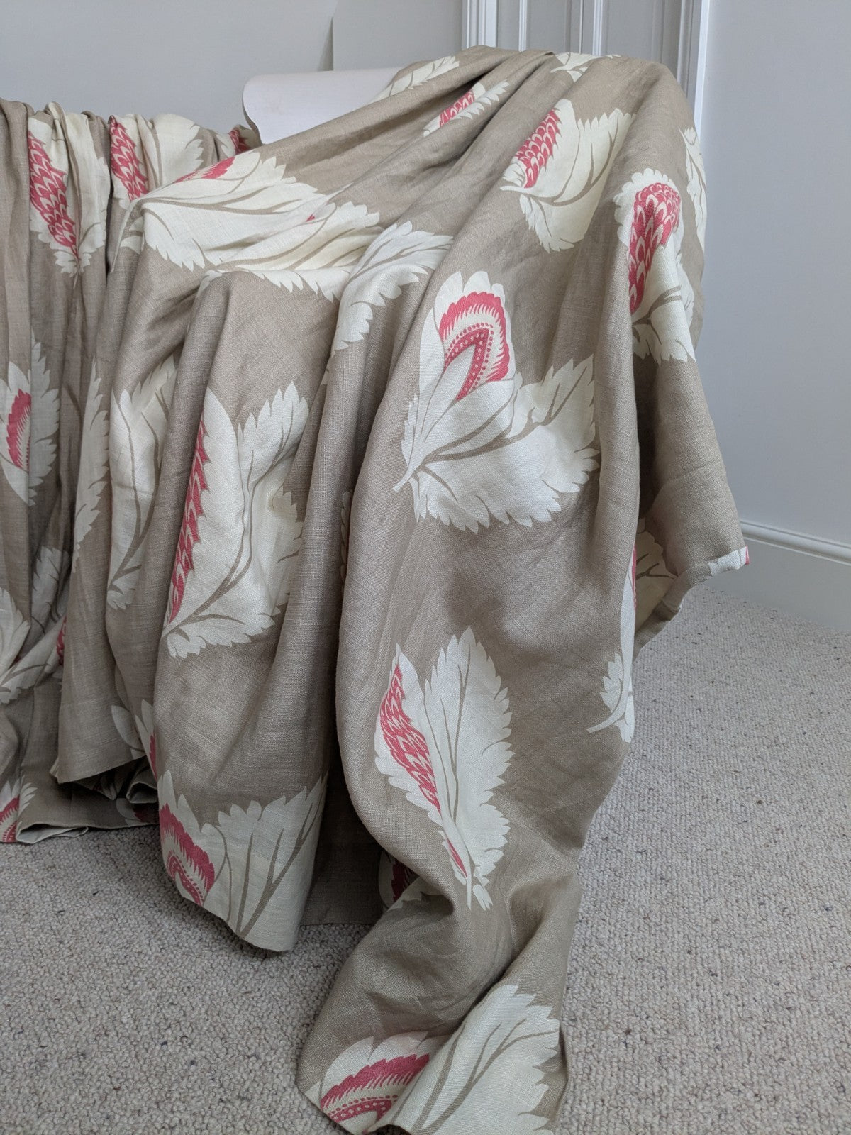 Sanderson Curtains Pencil Pleat D54 x W50 in Beige Pink Linen Lined