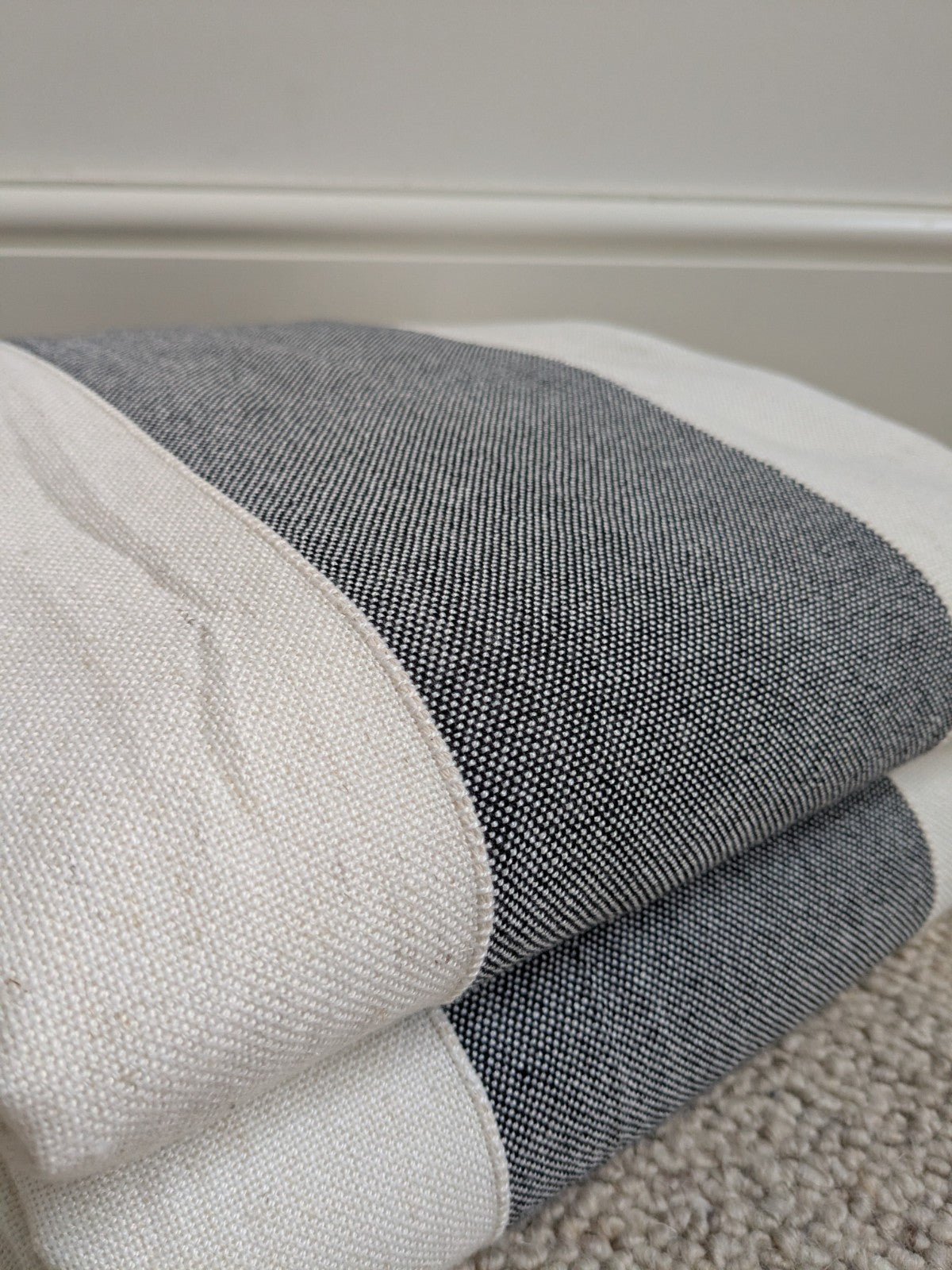 Linen Blend Curtains W168 x L182 cm Blue Off-white Wide Stripes Eyelet Nautical