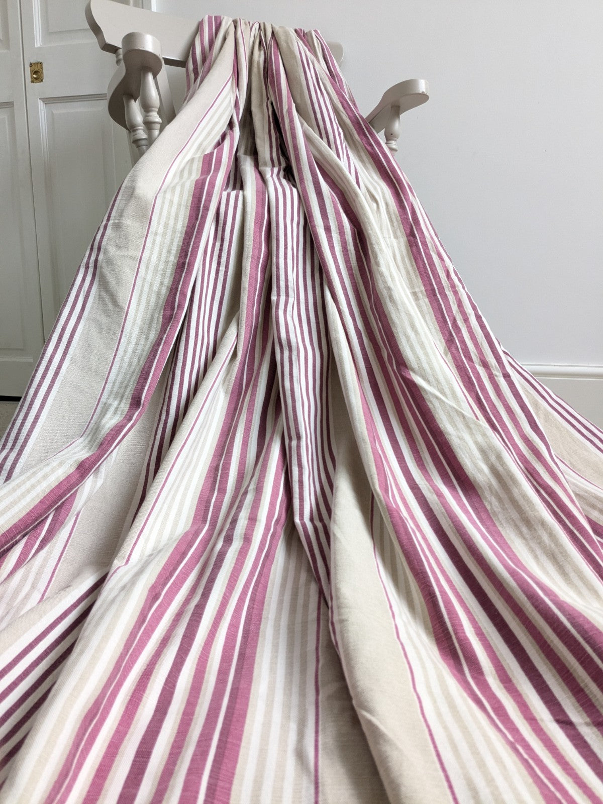 Laura Ashley Curtains W86 x L75 in Beige Pink Striped Lined Pencil Pleat READ D.
