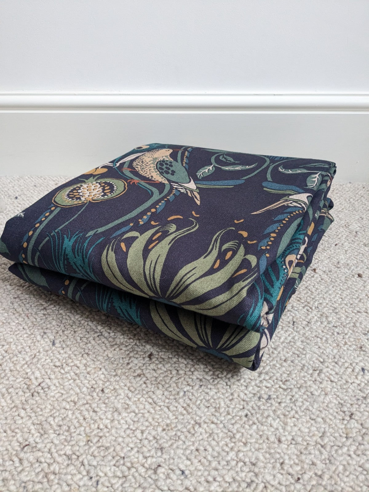 Dunelm Curtains W228 x L182 cm Havisham Navy Blue Fully Lined Eyelet Bird Print