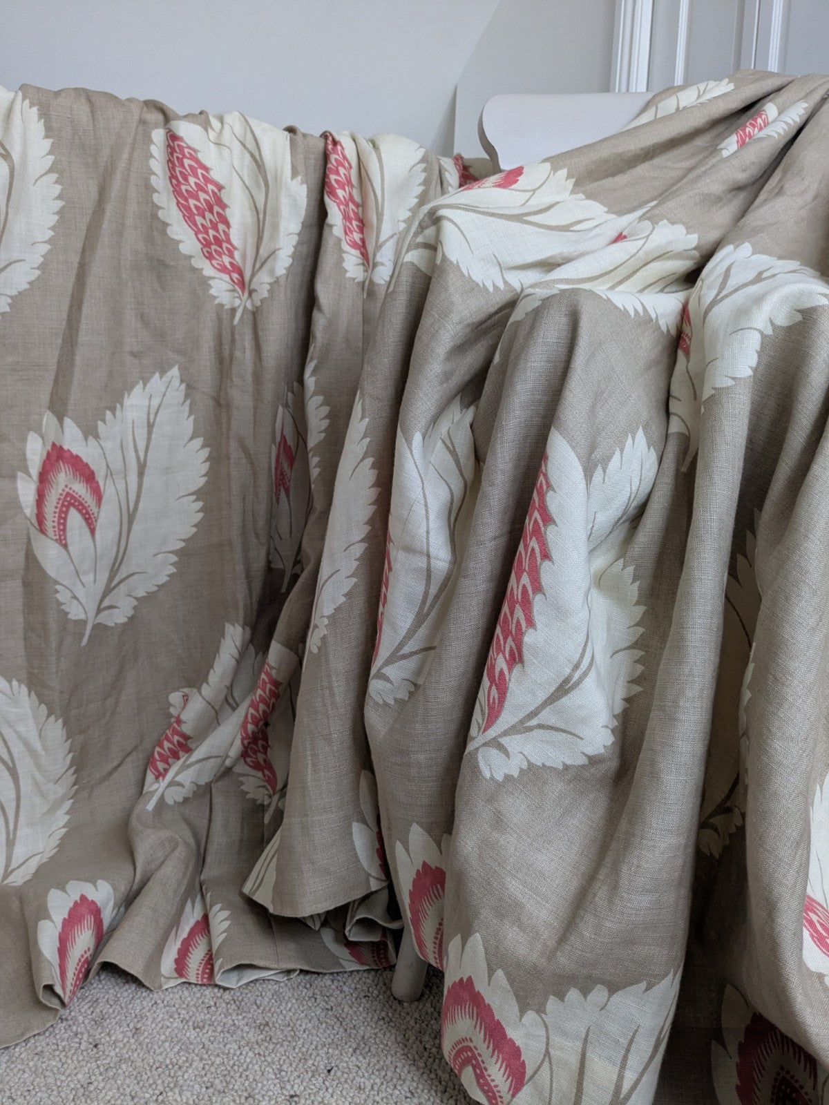 Sanderson Curtains Pencil Pleat D54 x W74 in Beige Pink Linen Lined