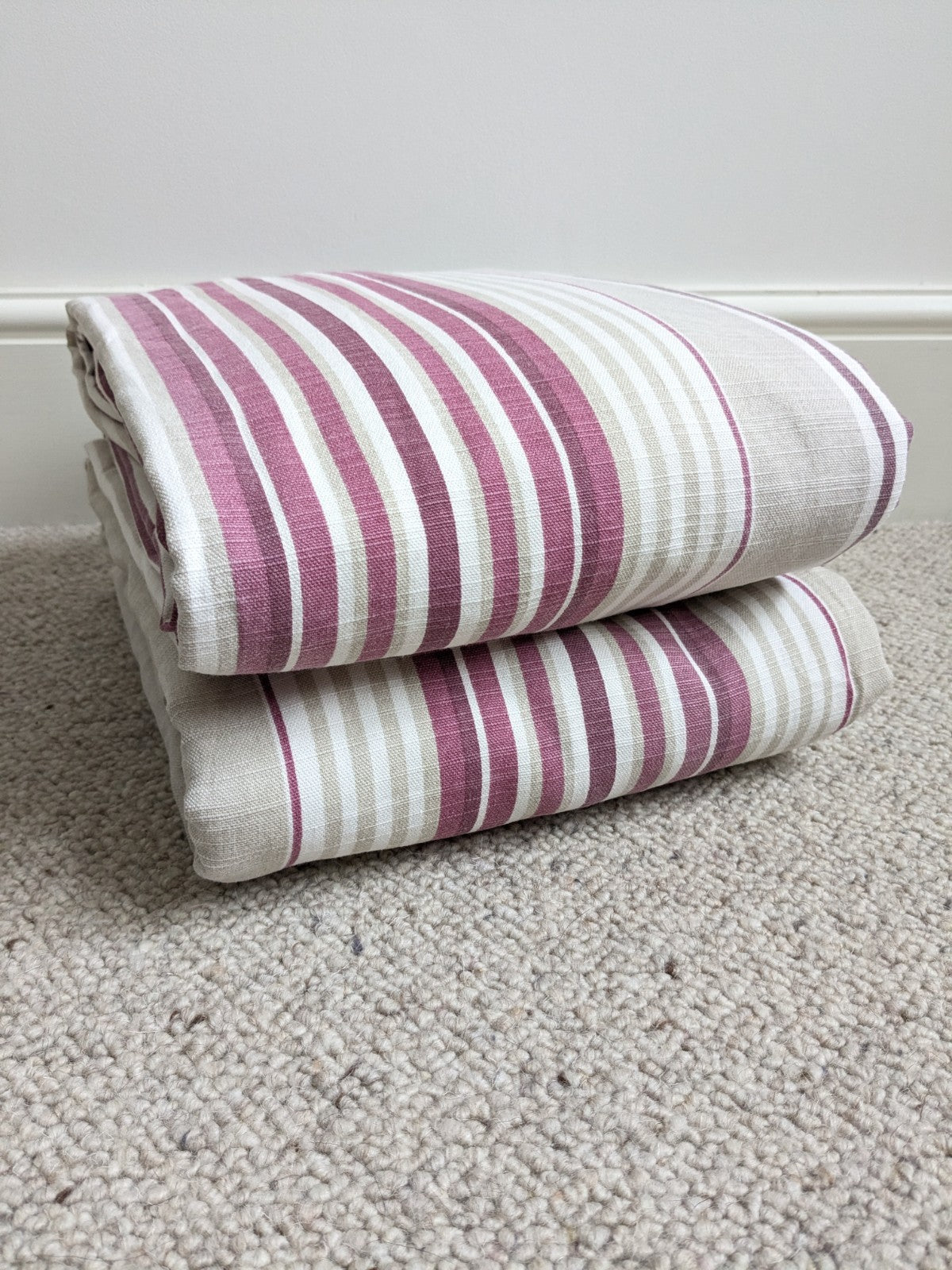 Laura Ashley Curtains W86 x L75 in Beige Pink Striped Lined Pencil Pleat READ D.