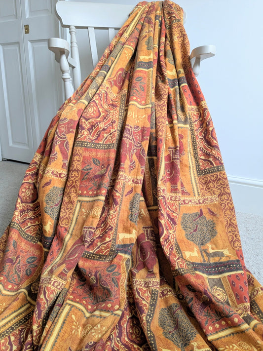 Vintage Raj Elephant Patchwork Design Gold Detailing Orange Curtains W58" x L68"