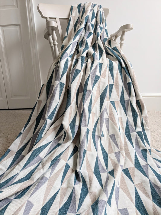 Dunelm Large Geometric Blue Beige Lined Heavy Eyelet Curtains W168 x D182 cm