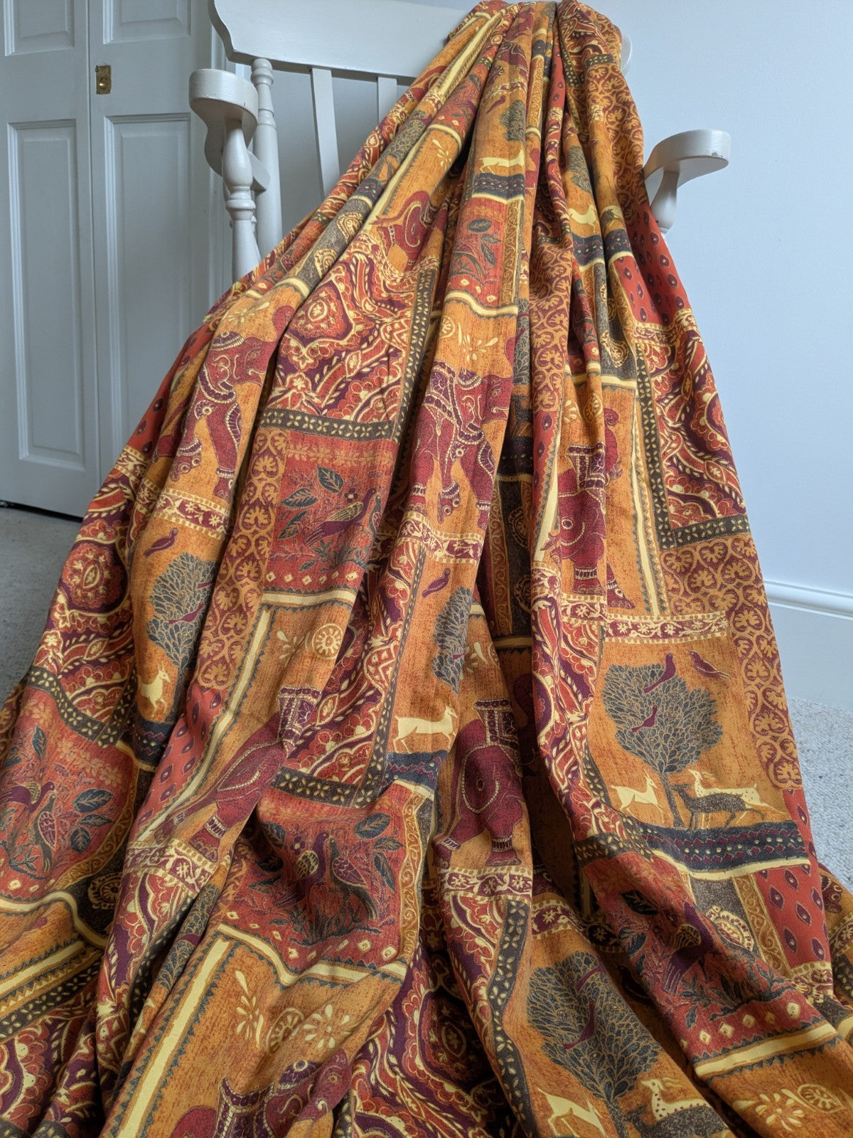 Vintage Raj Elephant Patchwork Design Gold Detailing Orange Curtains W58" x L68"