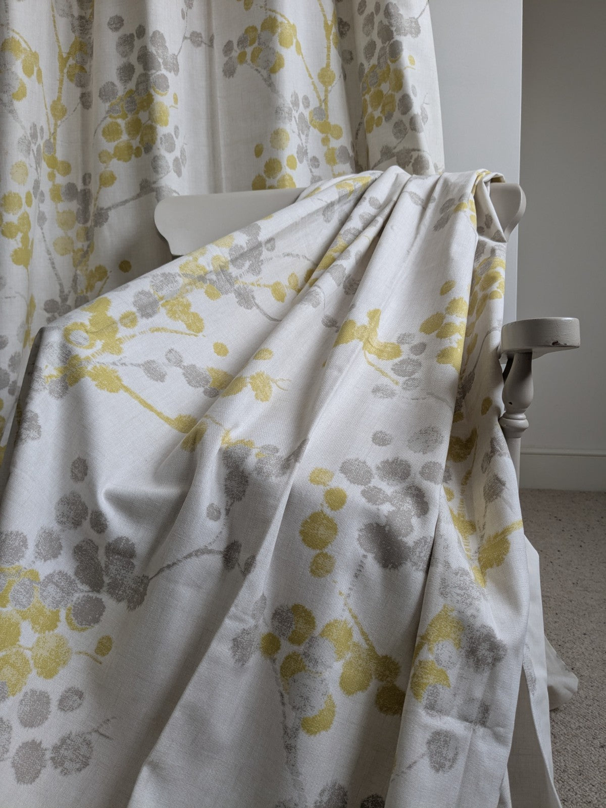 Next Long Cotton Eyelet Curtains 135x229 cm W53xD90in Lined Yellow Floral Beige