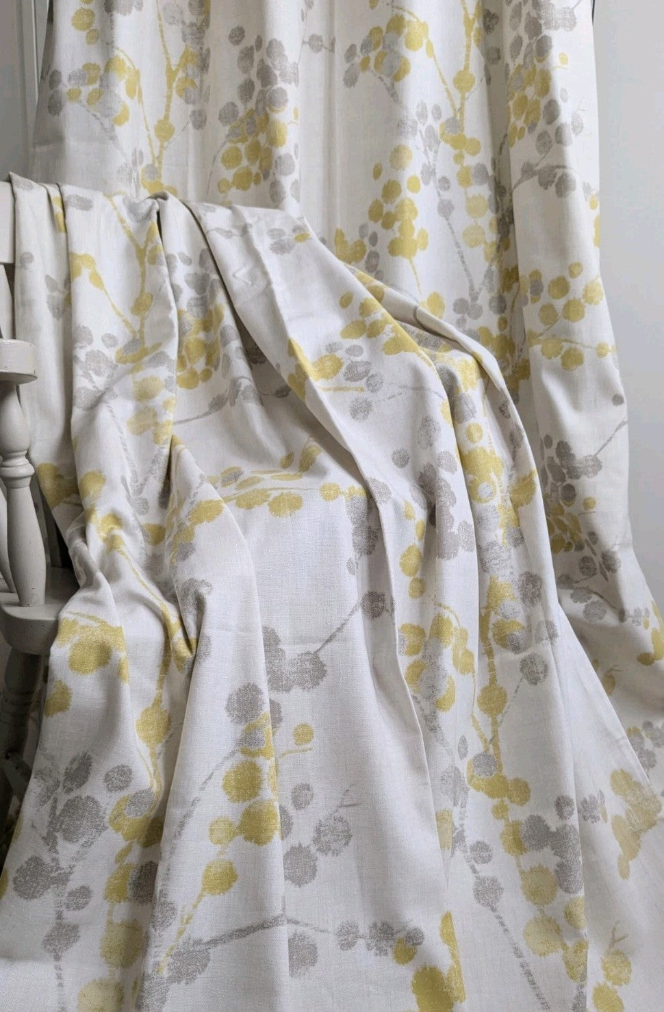 Next Long Cotton Eyelet Curtains 135x229 cm W53xD90in Lined Yellow Floral Beige
