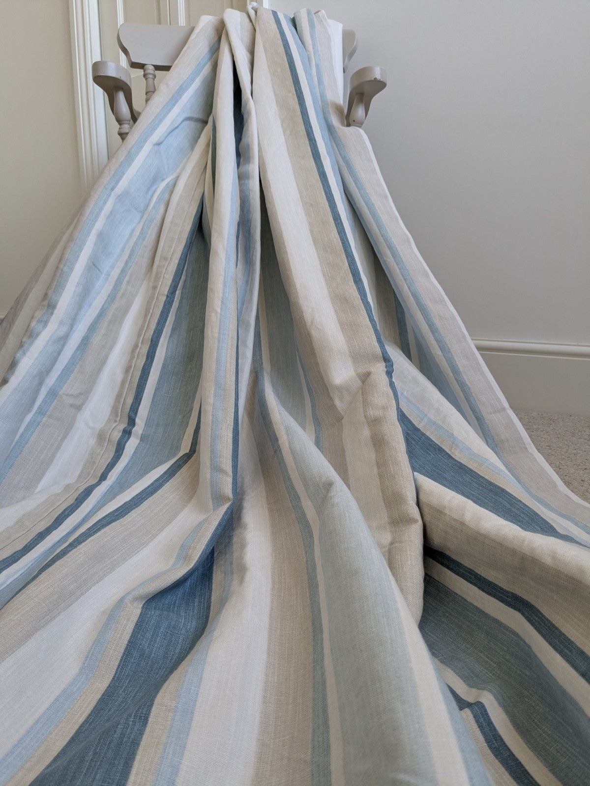 Laura Ashley Stripe Blue Curtains Pinch Pleat W102 x D206cm Fleece Lined