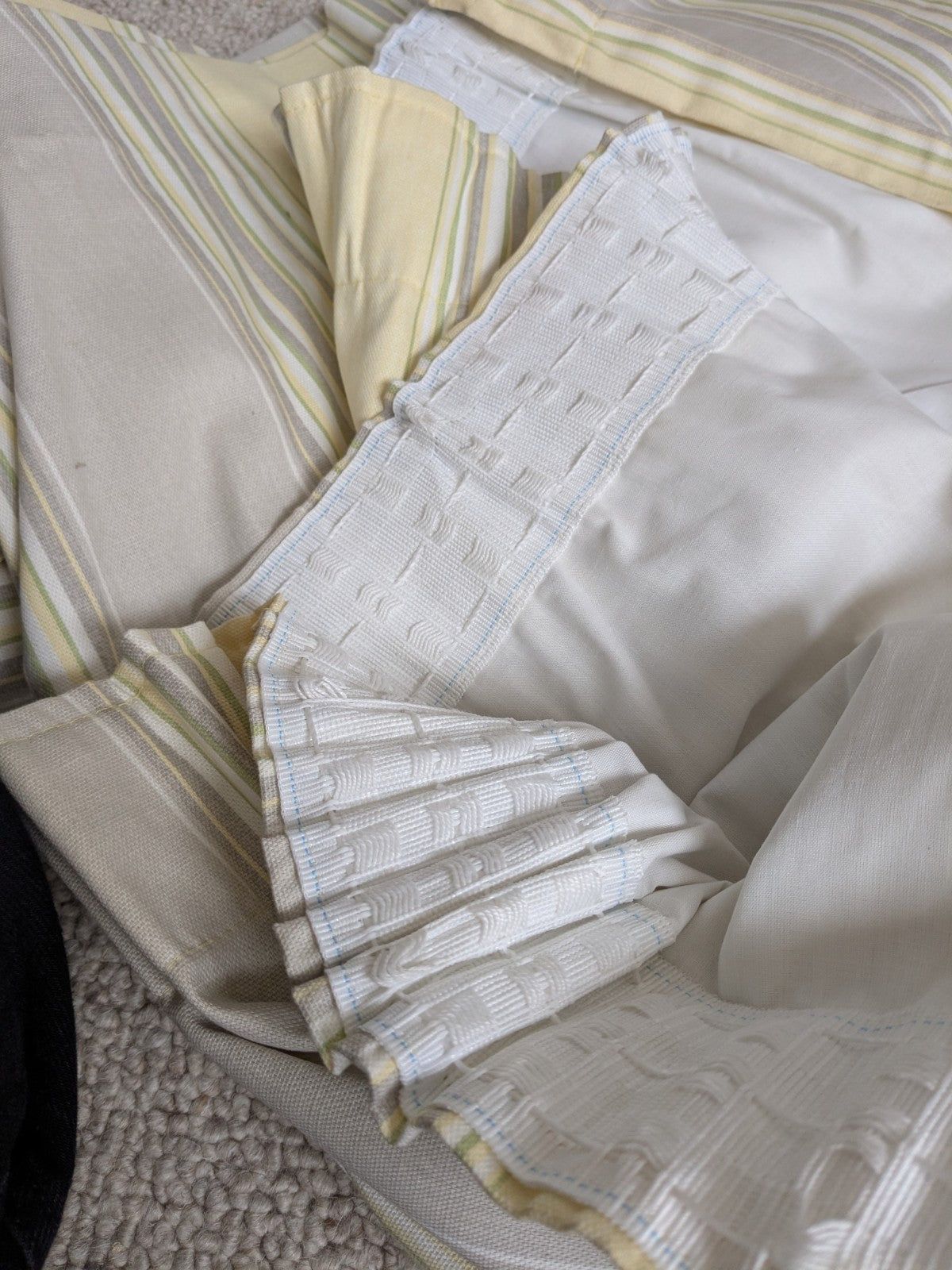 Laura Ashley Yellow Beige Striped Curtains 90 x 90 in Large Long Cotton Heavy