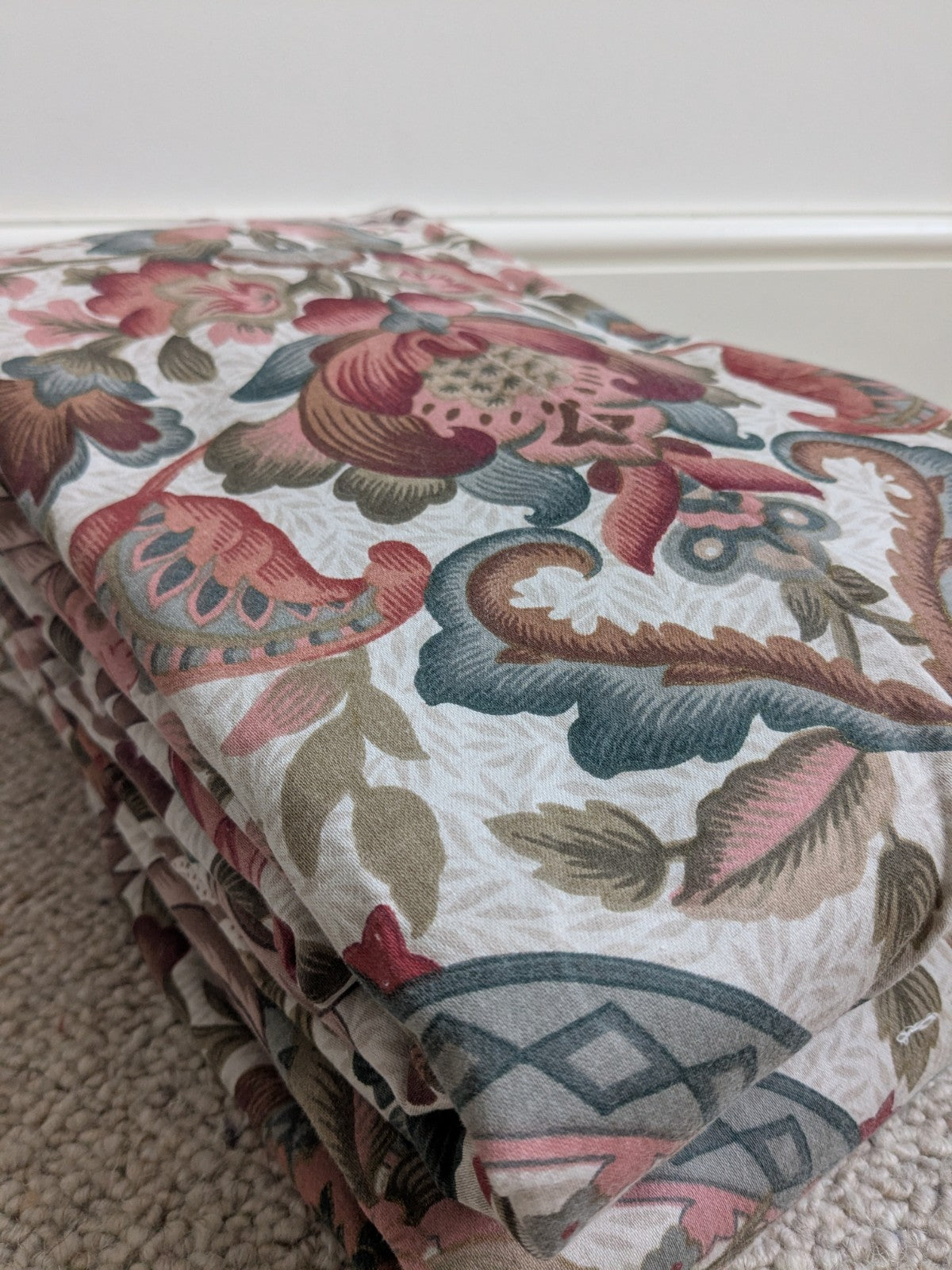 Vintage Jacobean Style Curtains W164 x L220 cm Floral Lined Pink Long READ DESC.