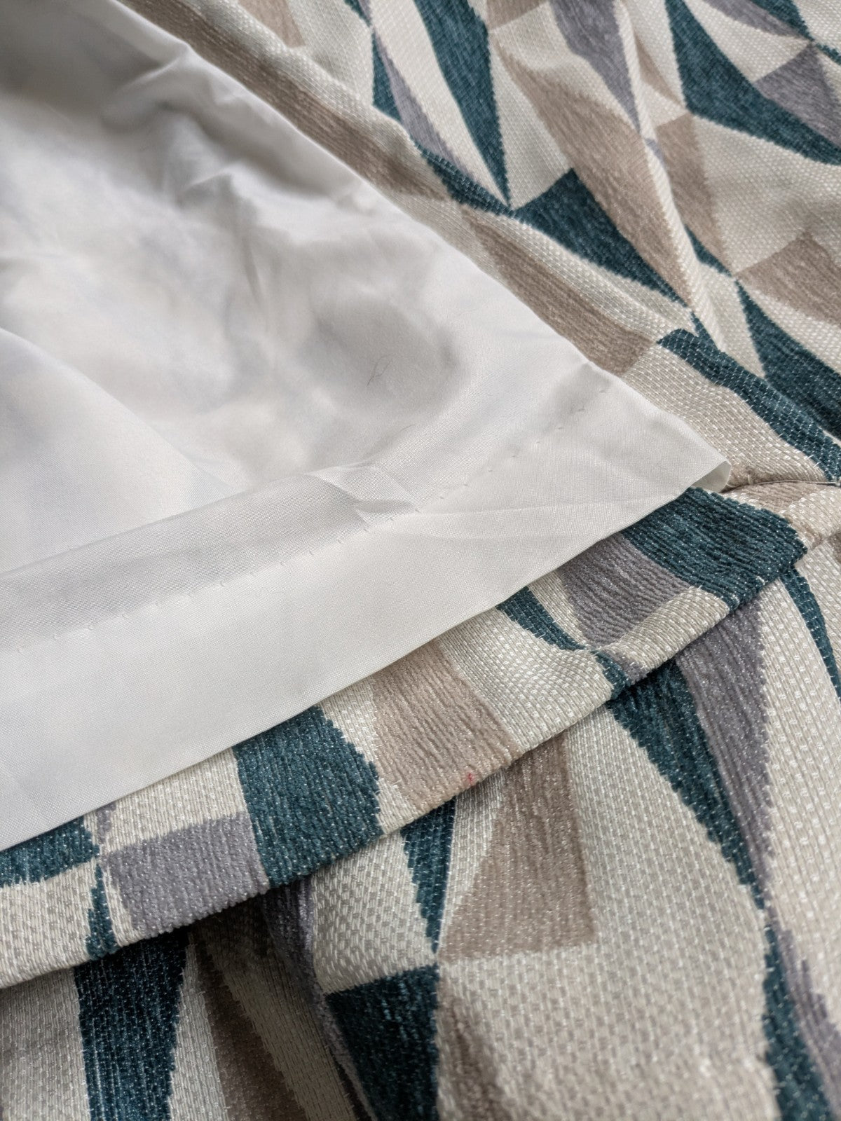 Dunelm Large Geometric Blue Beige Lined Heavy Eyelet Curtains W168 x D182 cm