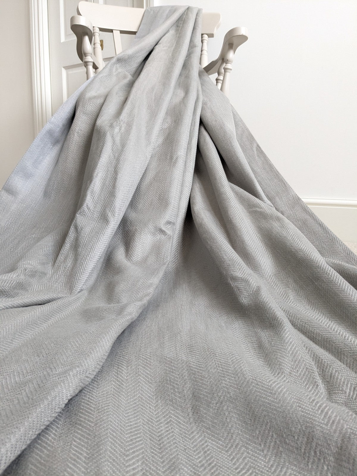 Laura Ashley Curtains W155 x L228cm Grey Herringbone Eyelet Lined Long