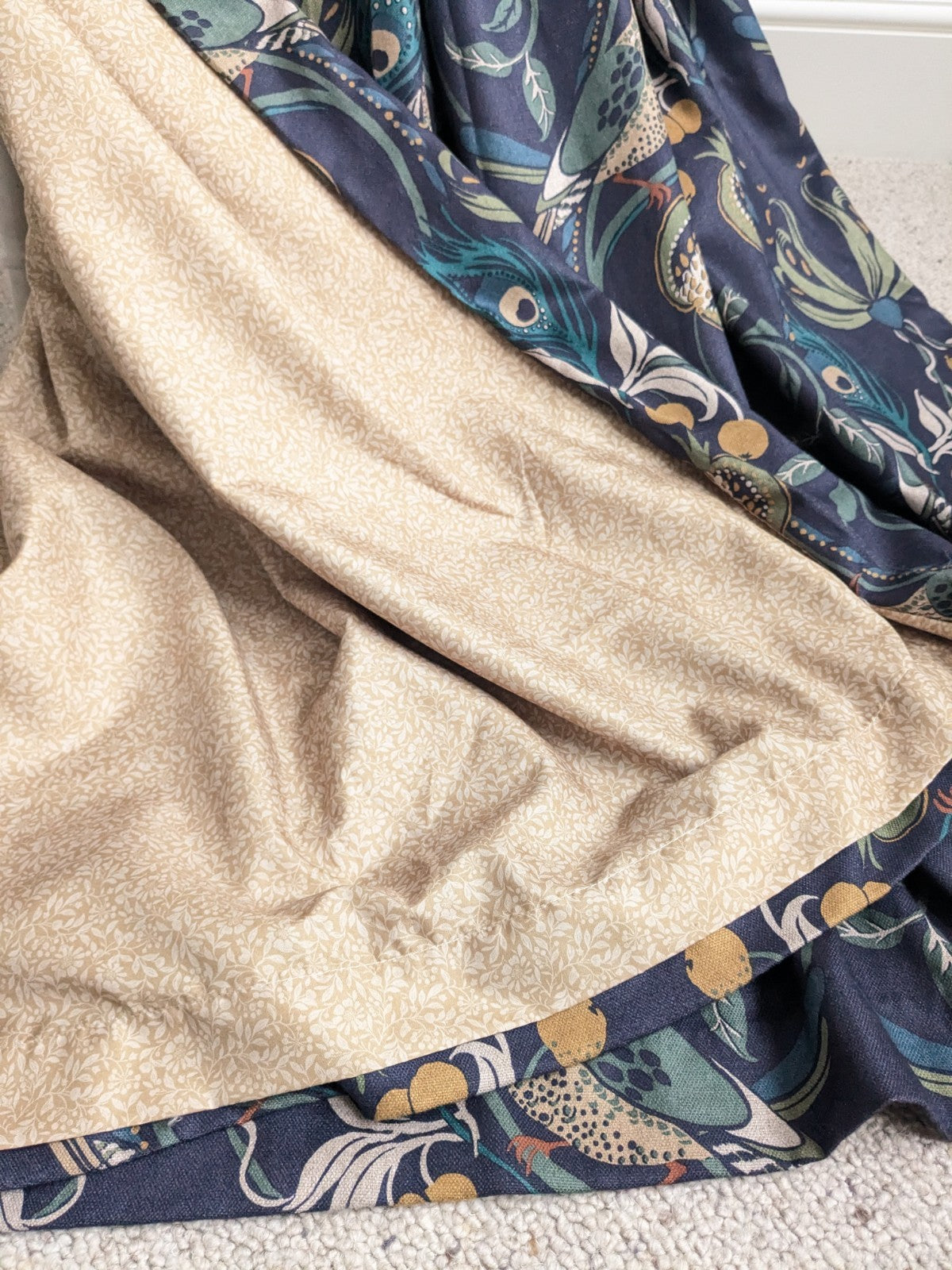 Dunelm Curtains W228 x L182 cm Havisham Navy Blue Fully Lined Eyelet Bird Print