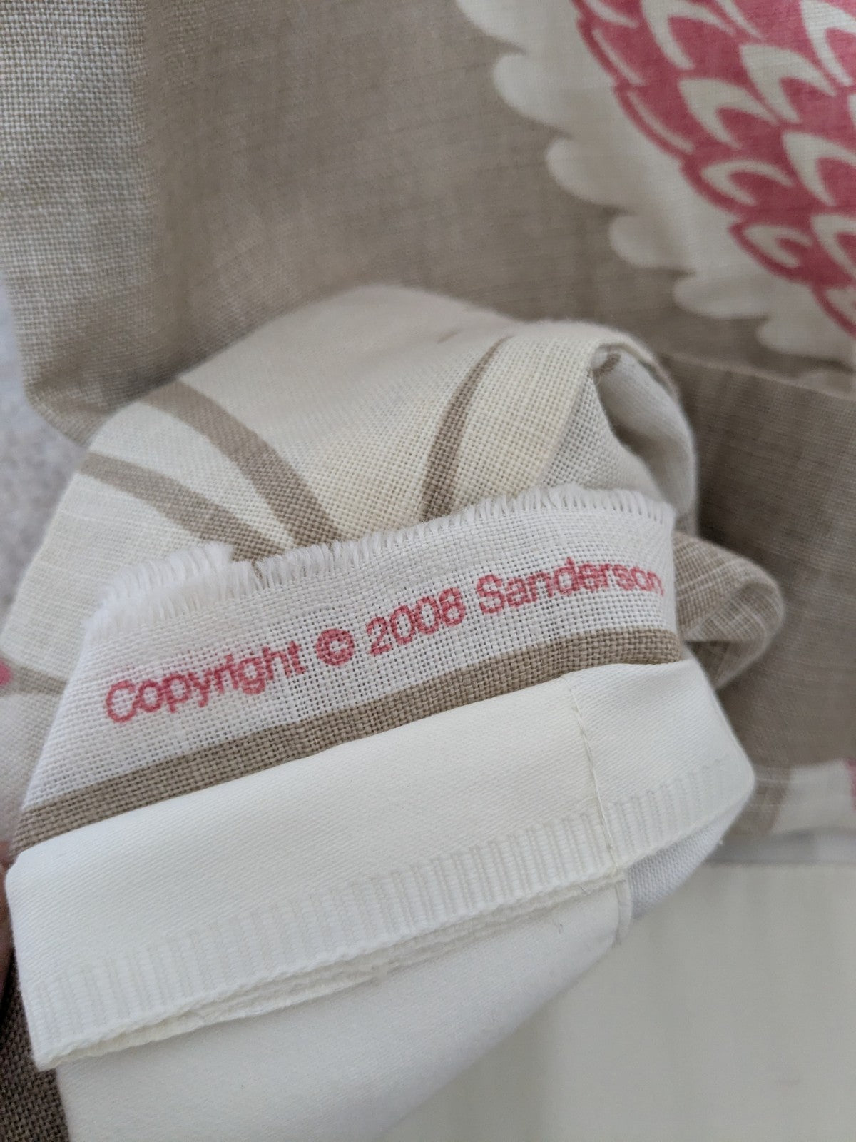 Sanderson Curtains Pencil Pleat D54 x W50 in Beige Pink Linen Lined