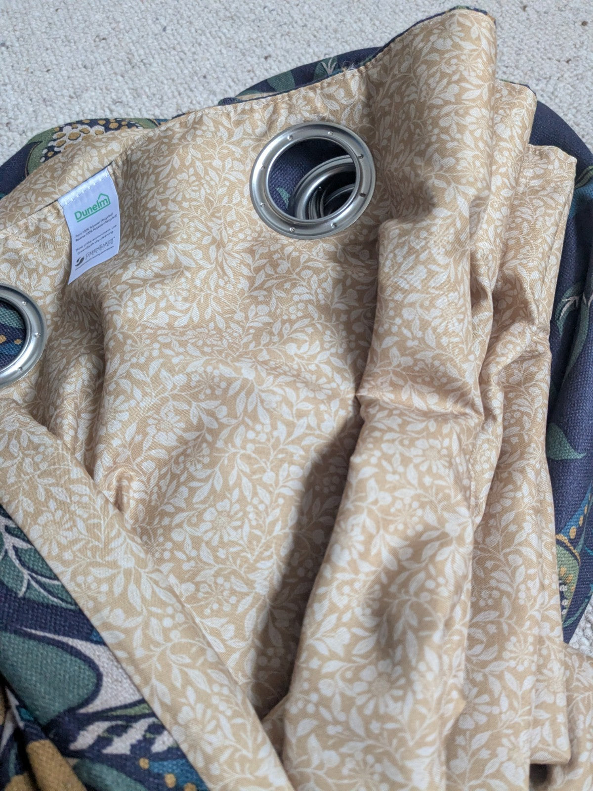 Dunelm Curtains W228 x L182 cm Havisham Navy Blue Fully Lined Eyelet Bird Print