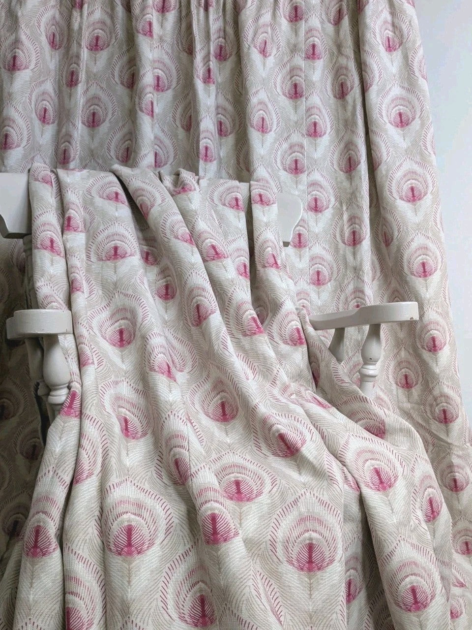 Laura Ashley Montague Ruby Lined Curtains Width 76" Drop 78" each Beige Pink